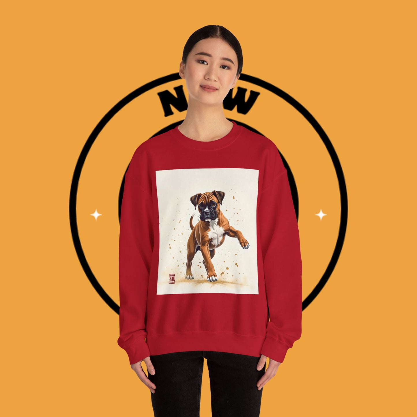 Running Boxer Puppy Crewneck Sweatshirt | Artistic Dog Lover Gift | Dynamic Movement Design