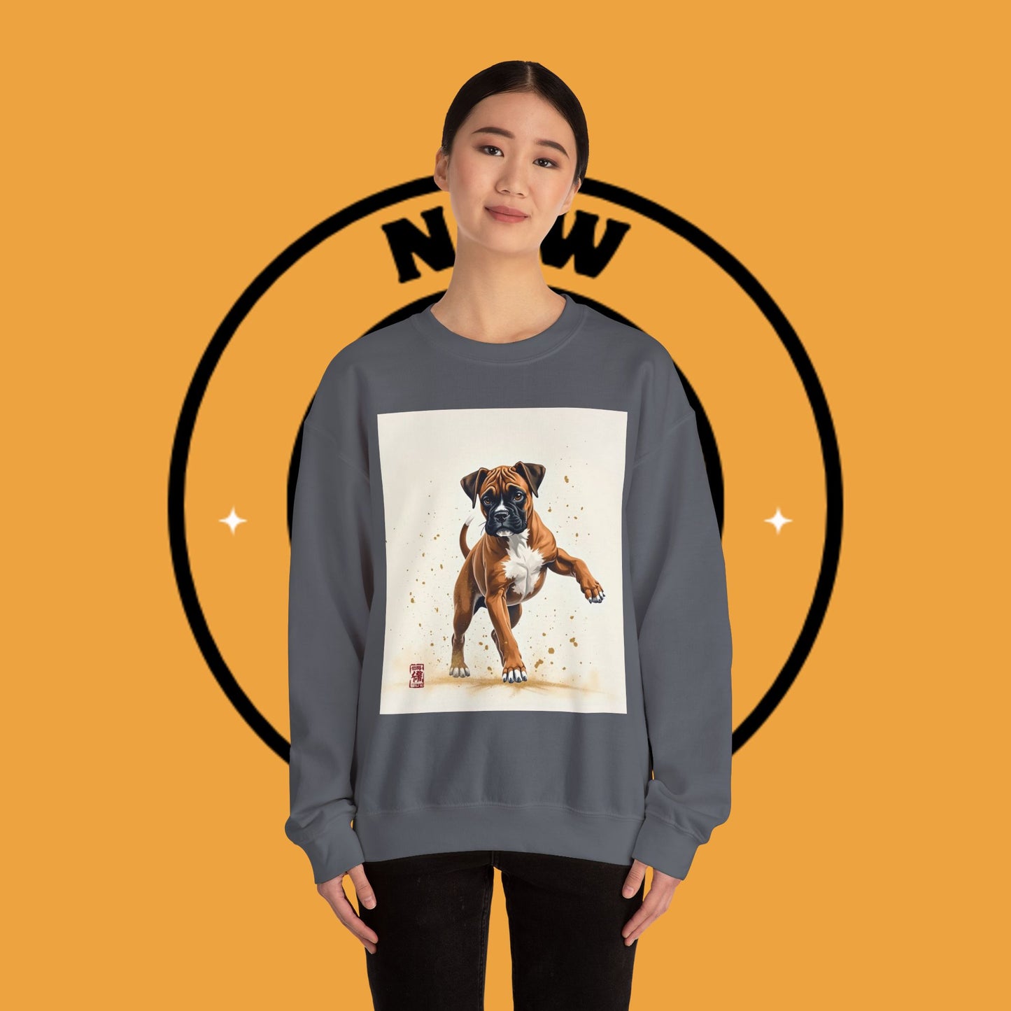 Running Boxer Puppy Crewneck Sweatshirt | Artistic Dog Lover Gift | Dynamic Movement Design