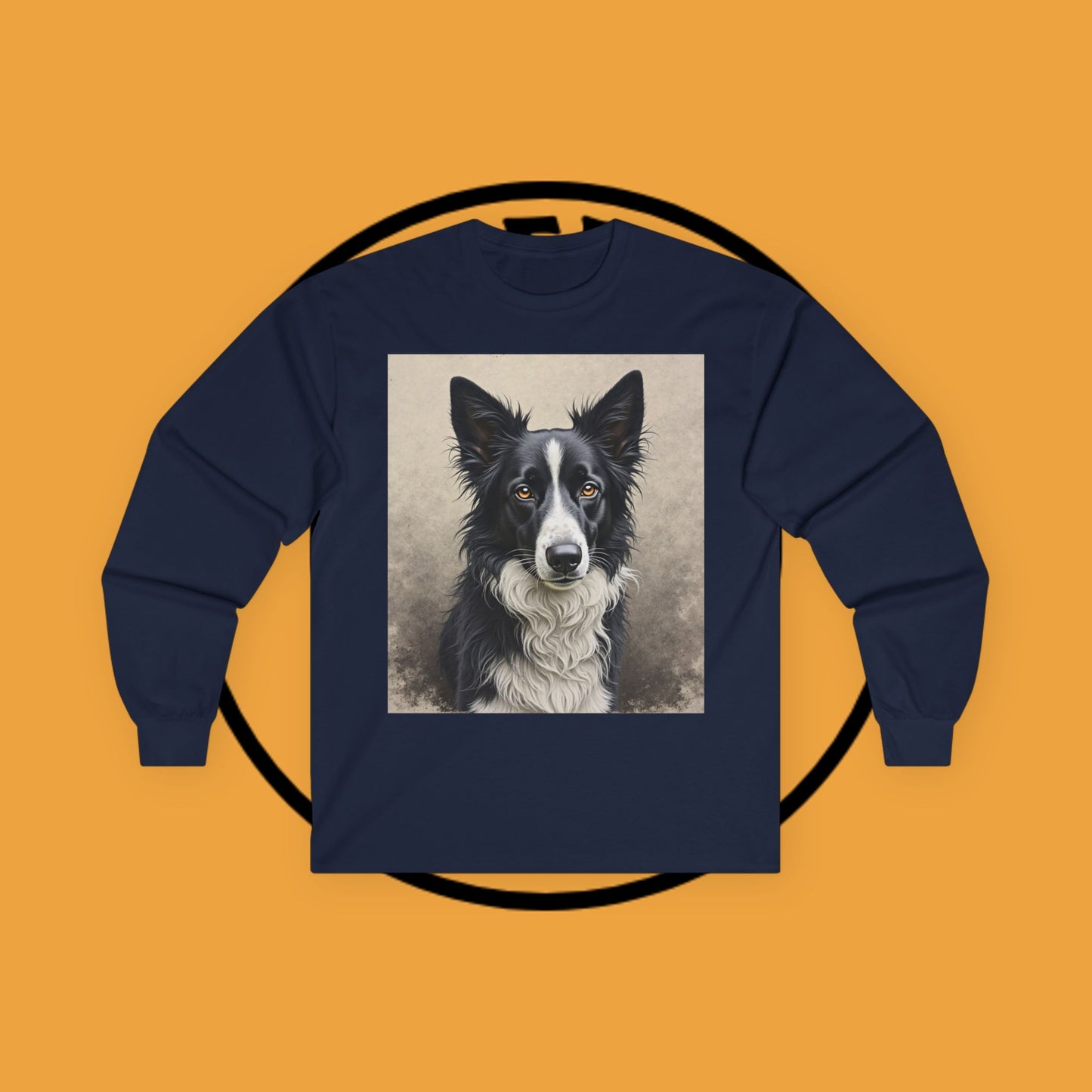 Realistic Border Collie Portrait Long Sleeve Tee - Black & White Dog Art Shirt | Premium Pet Apparel