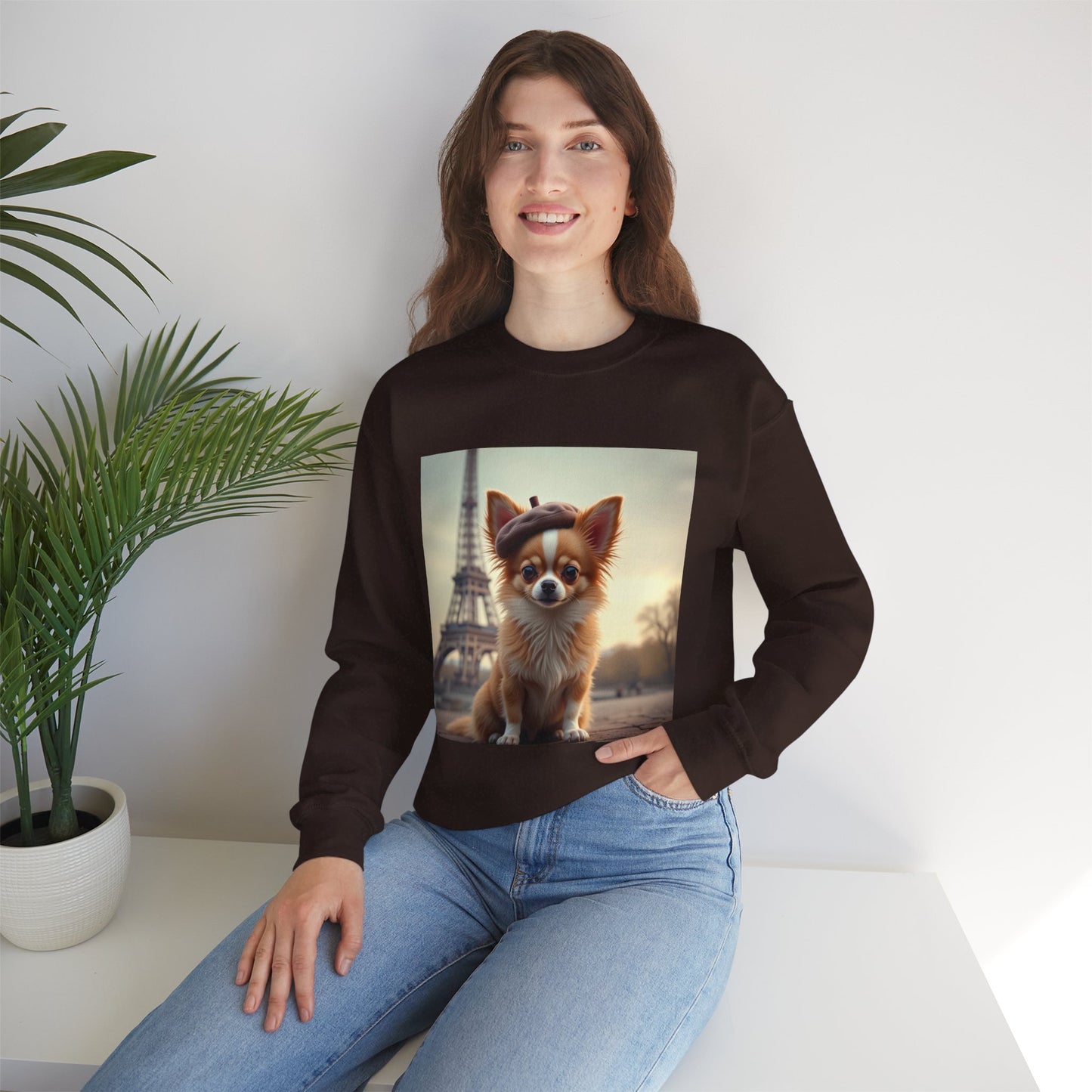 Parisian Chihuahua Beret Sweatshirt | French Dog Eiffel Tower Design | Travel Lover Gift