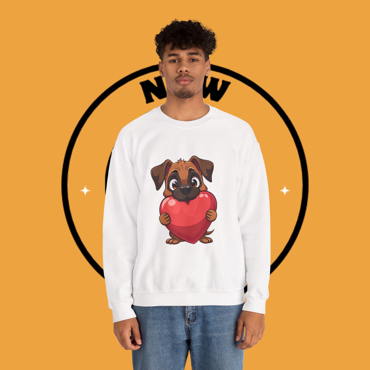 Adorable Puppy Love Heart Crewneck Sweatshirt - Perfect Gift for Dog Lovers