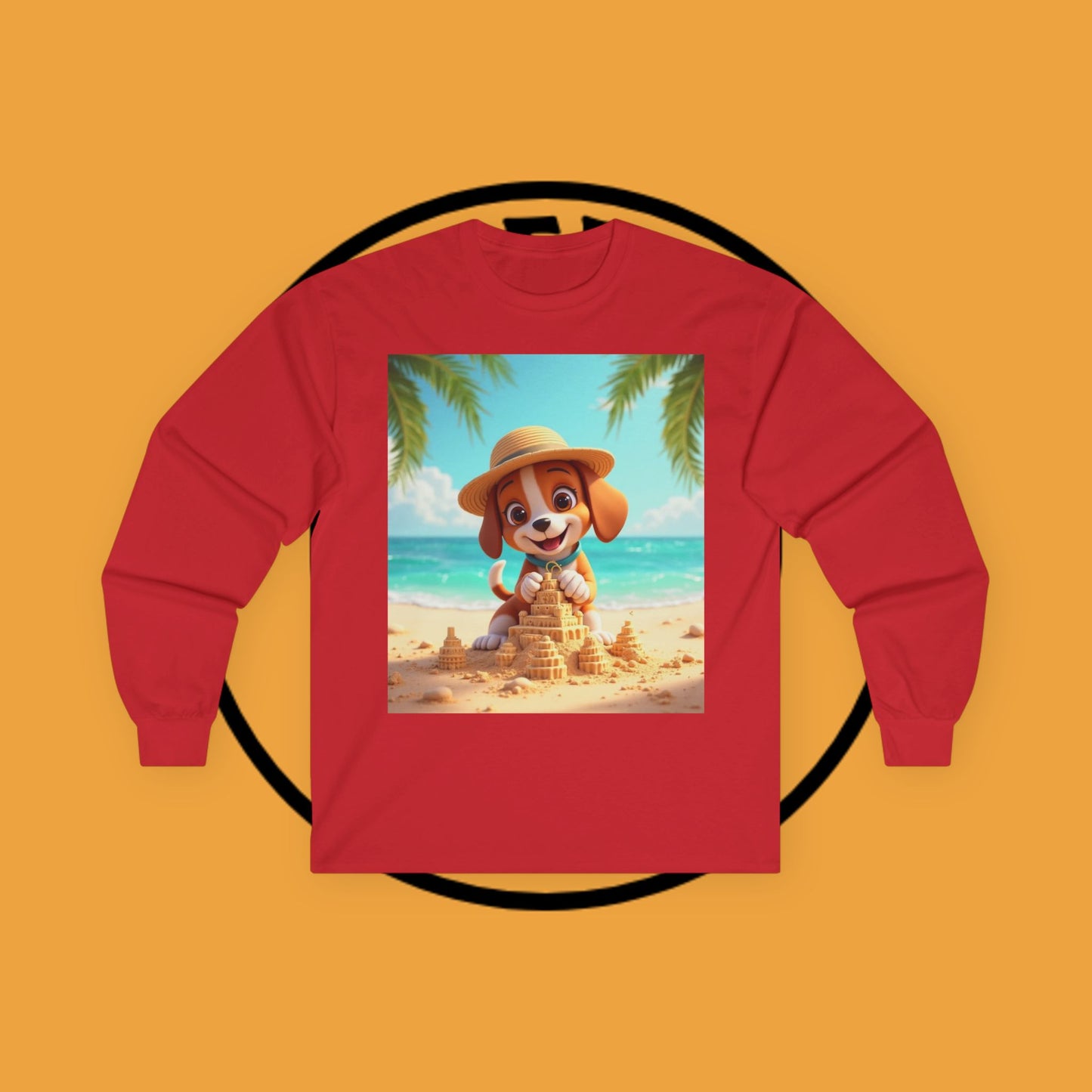Beach Puppy Building Sandcastle Long Sleeve Shirt - Summer Tee