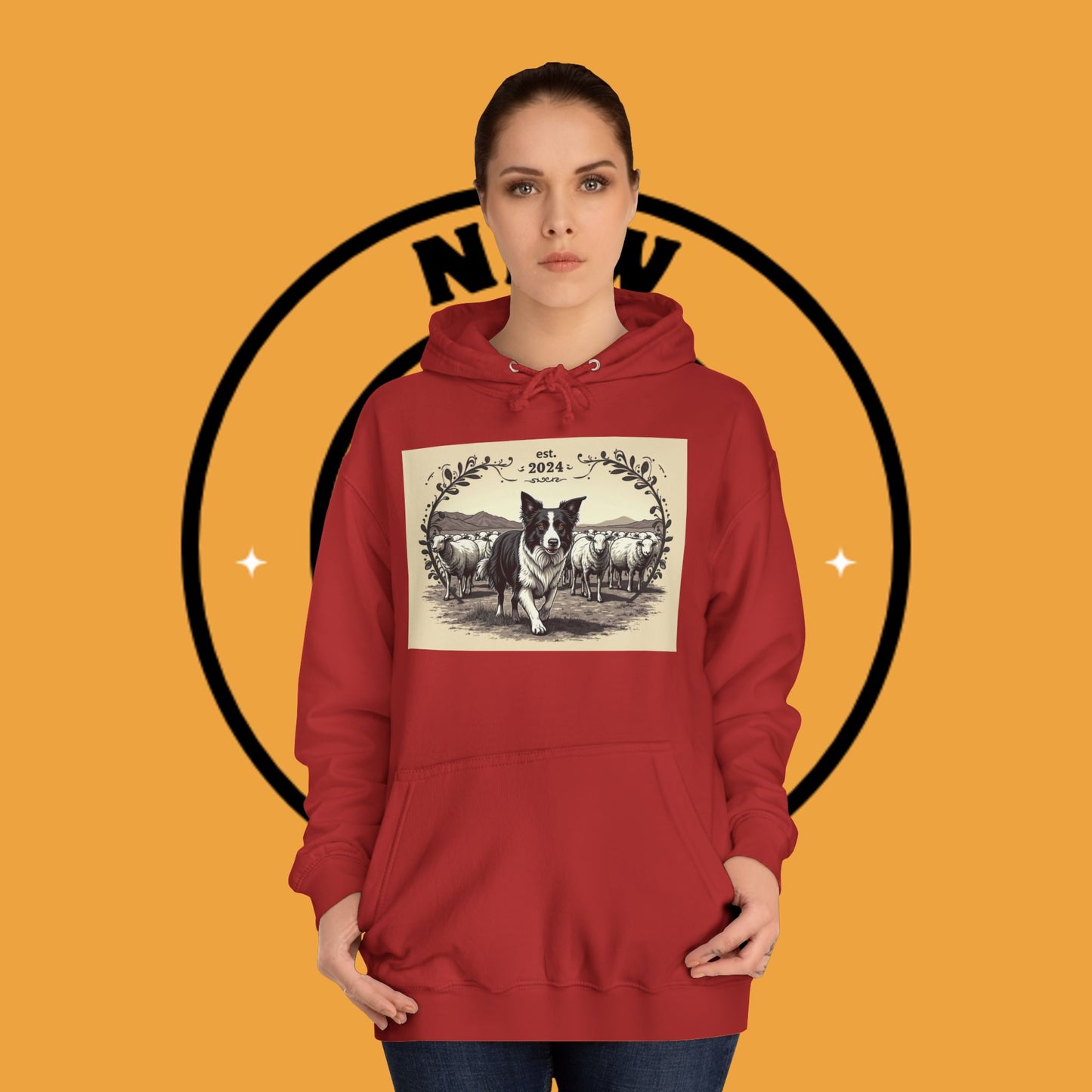 "Border Collie Sheep Herding Hoodie - Vintage Farm Life Est. 2024 Sweatshirt | Premium Pastoral Dog Design"