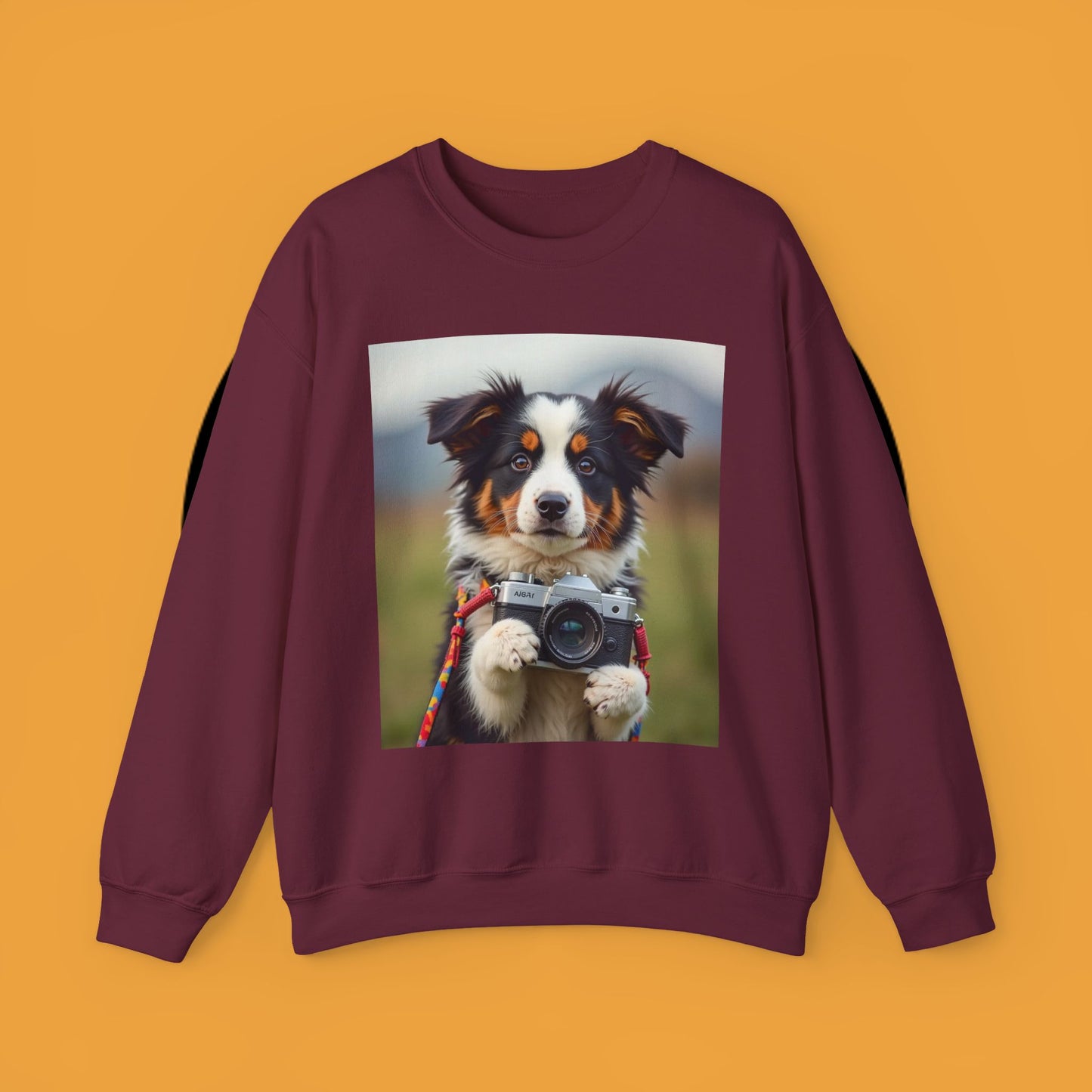 Photographer Dog Crewneck Sweatshirt - Cute Puppy with Vintage Camera Design | Photography Lover Gift