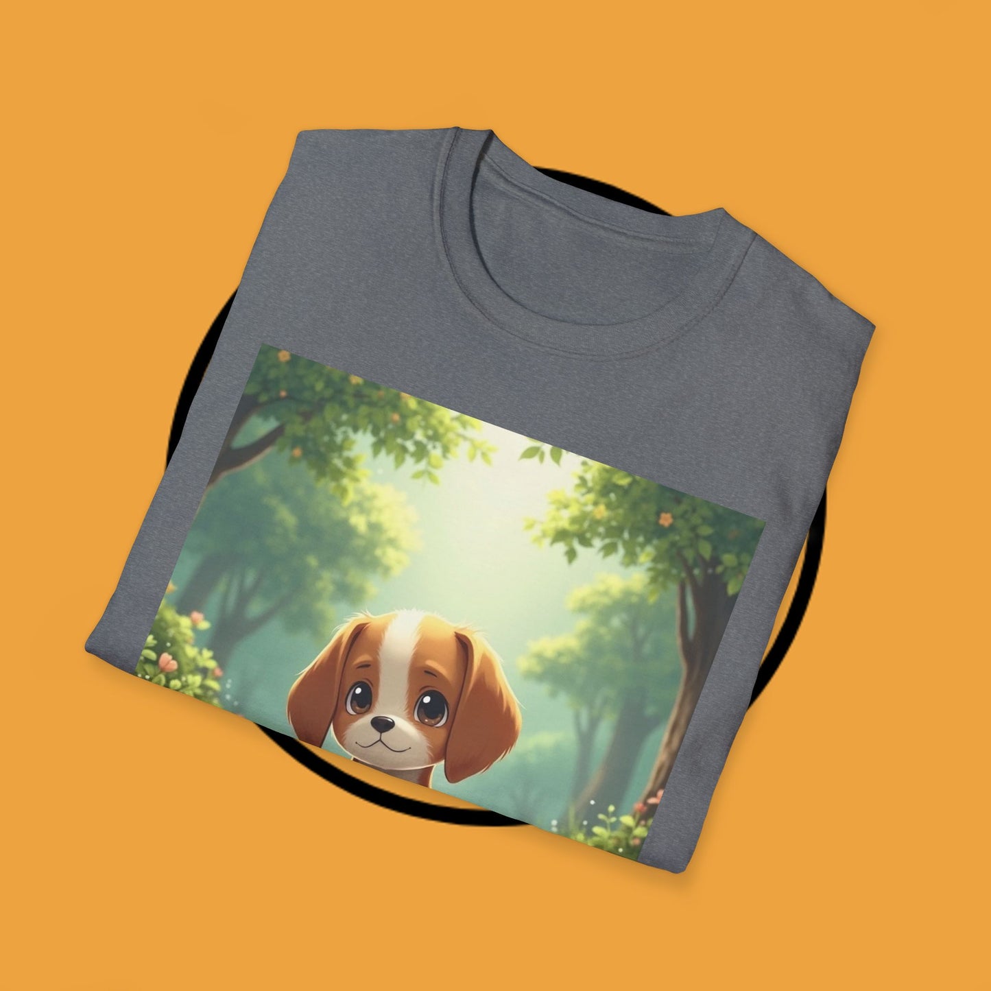 Magical Forest Beagle Puppy T-Shirt - Enchanted Nature Scene with Adorable Dog Design