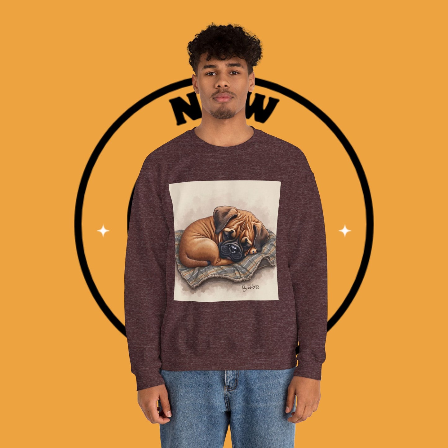 Sleeping Boxer Puppy Crewneck Sweatshirt - Cozy Dog Art Design - Comfort Wear for Pet Lovers