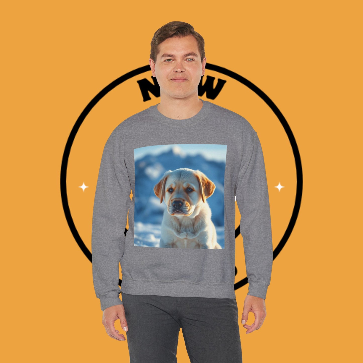 Crewneck Sweatshirt - Cute Labrador Puppy with Blue Eyes - Adorable Dog Portrait in Snow