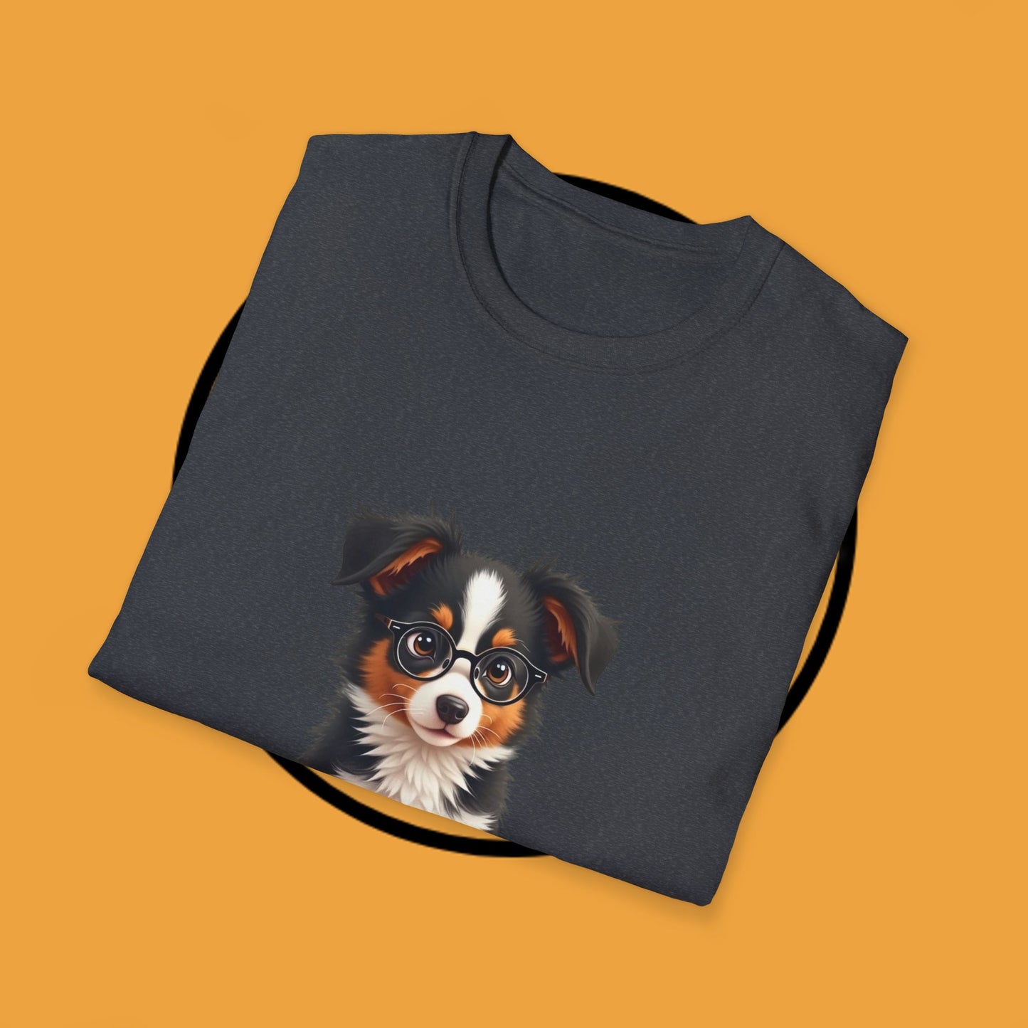 "Professor Puppy - Scholarly Border Collie" - Intellectual Dog T-Shirt - Smart Puppy with Glasses T-Shirt - Scholarly Dog Reading Book Tee | Educational Pet Lover Gift