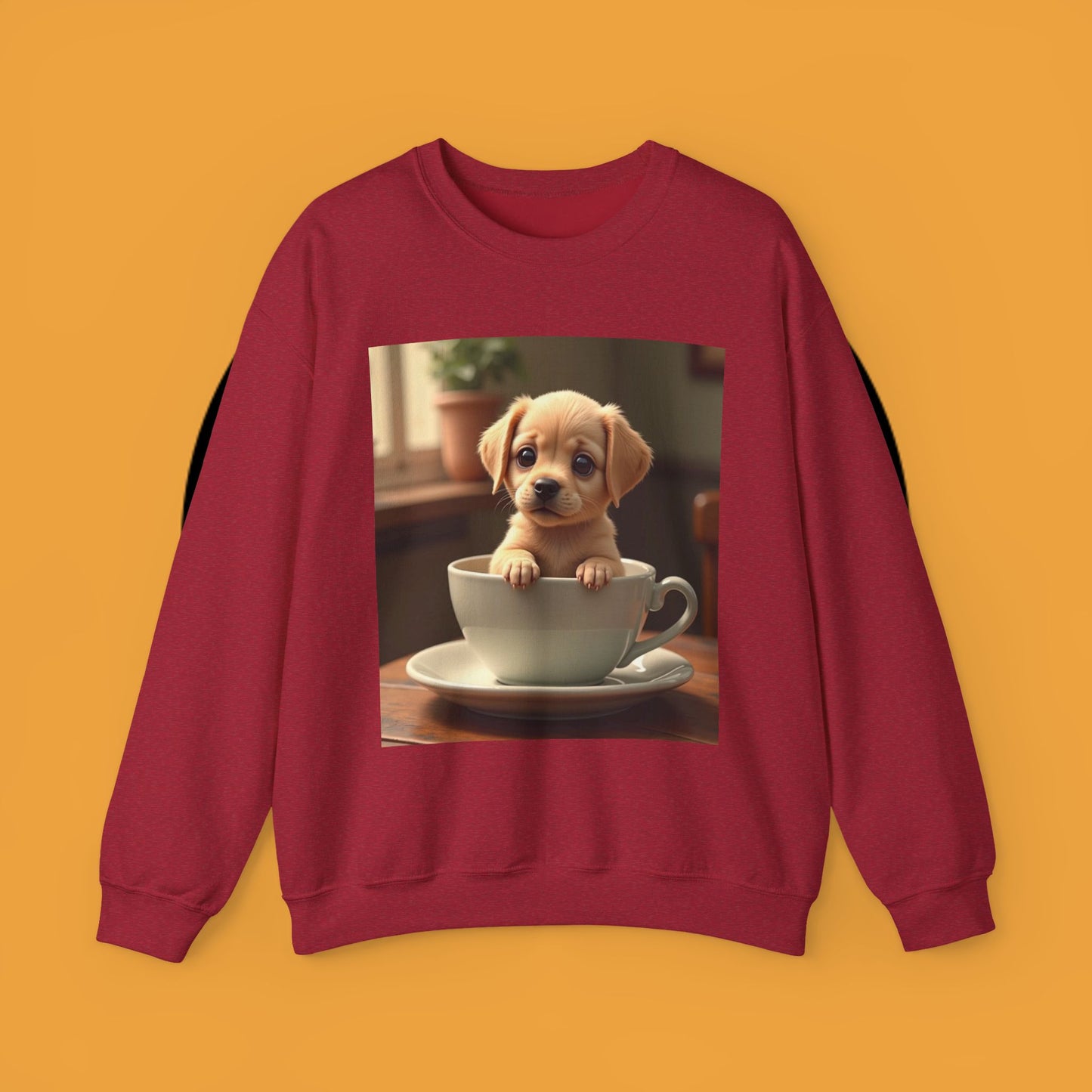 Unisex Dog Lover Crewneck Sweatshirt - Teacup Puppy: Adorable Yellow Lab in Coffee Cup