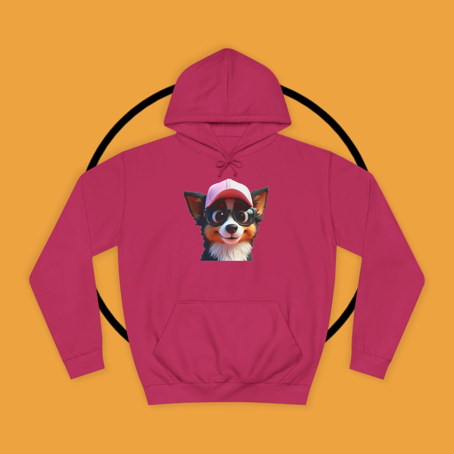 "Hipster Border Collie Puppy with Glasses & Cap Hoodie - Cute Trendy Dog Sweatshirt | Fun Design"