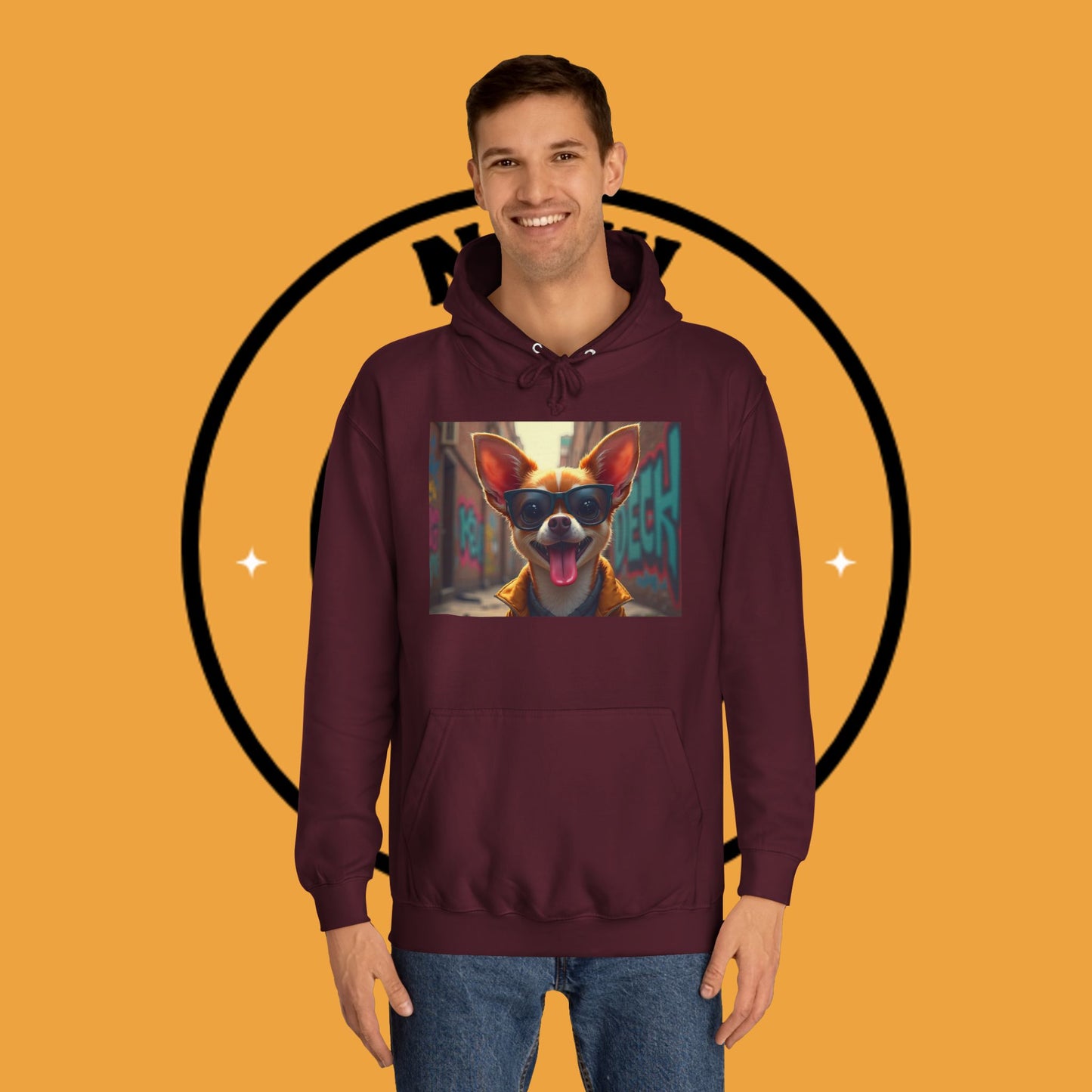 "Hip Chihuahua Sunglasses Hoodie | Cool Street Dog Art | Urban Hipster Pet Fashion | Trendy Animal Streetwear"