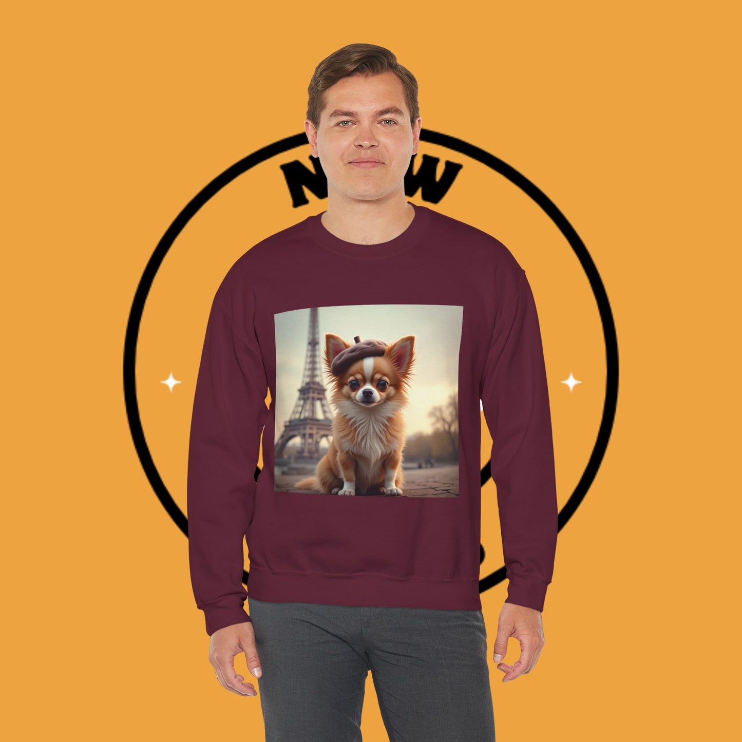 Parisian Chihuahua Beret Sweatshirt | French Dog Eiffel Tower Design | Travel Lover Gift