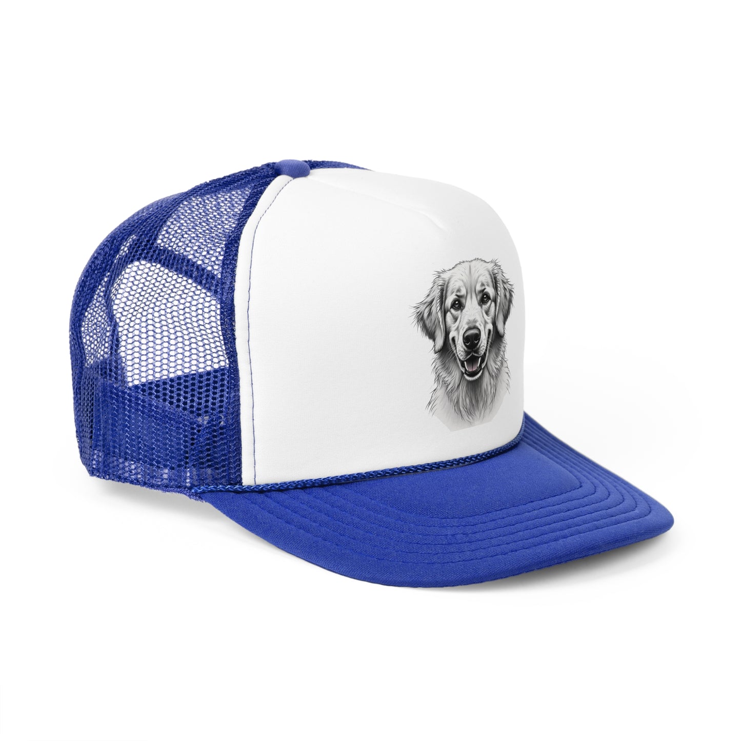 Happy Dog Trucker Cap Black and White - Realistic Sketch Art Design - Unisex Classic Cap
