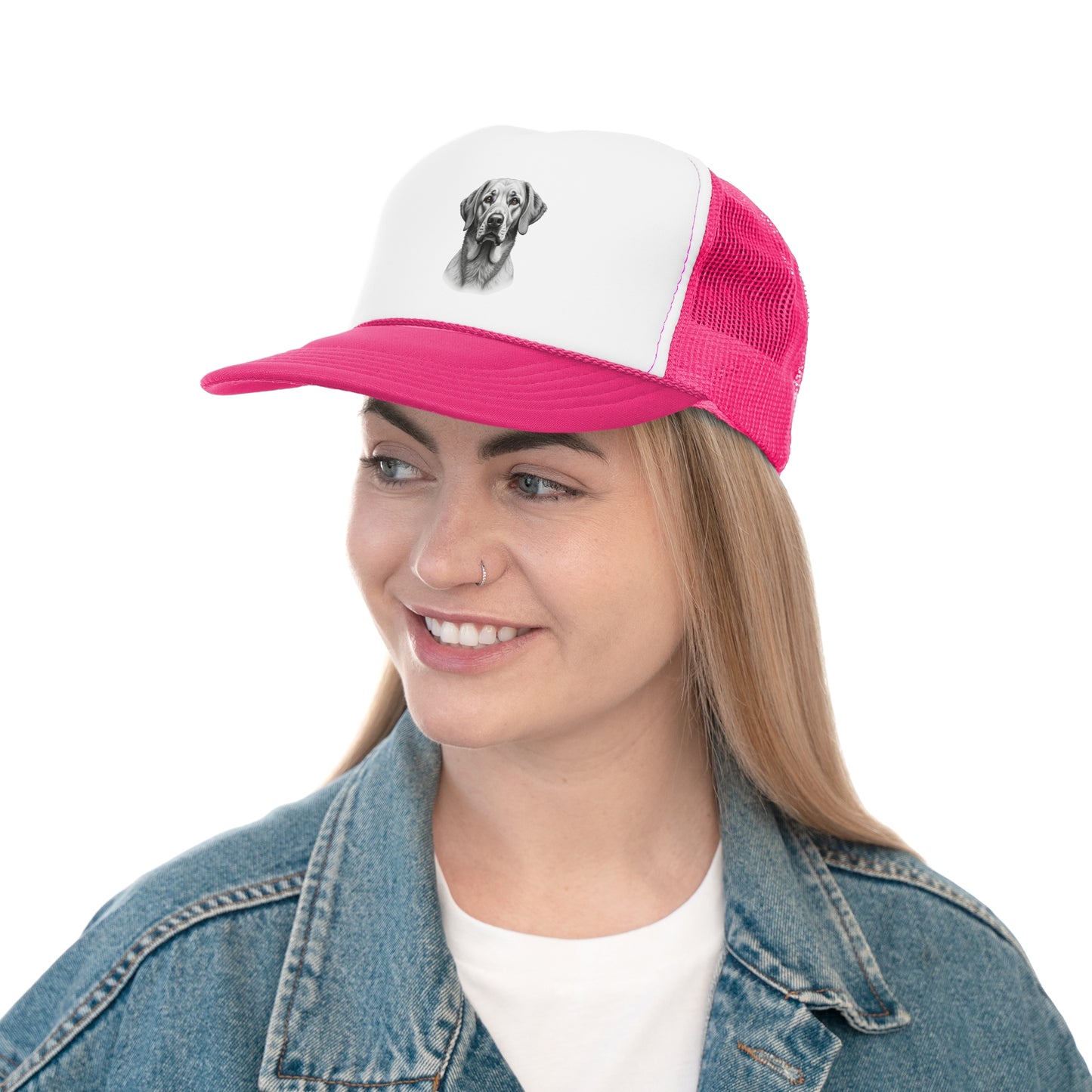 Hyperrealistic Labrador Trucker Cap - Professional Black White Portrait - Unisex Artistic Cap