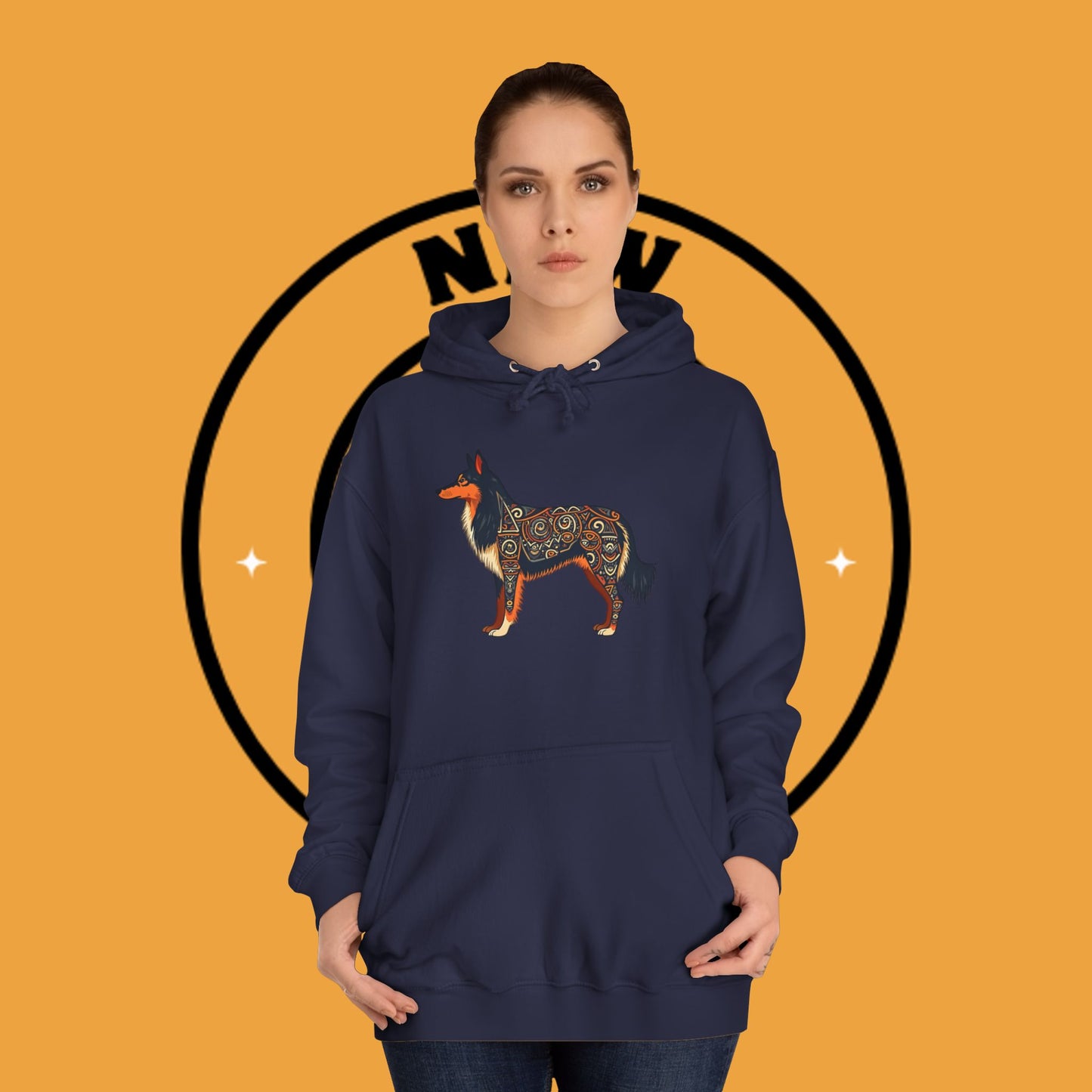 "Tribal Border Collie Mandala Hoodie - Sacred Geometry Dog Art Sweatshirt | Spiritual Celtic Design"