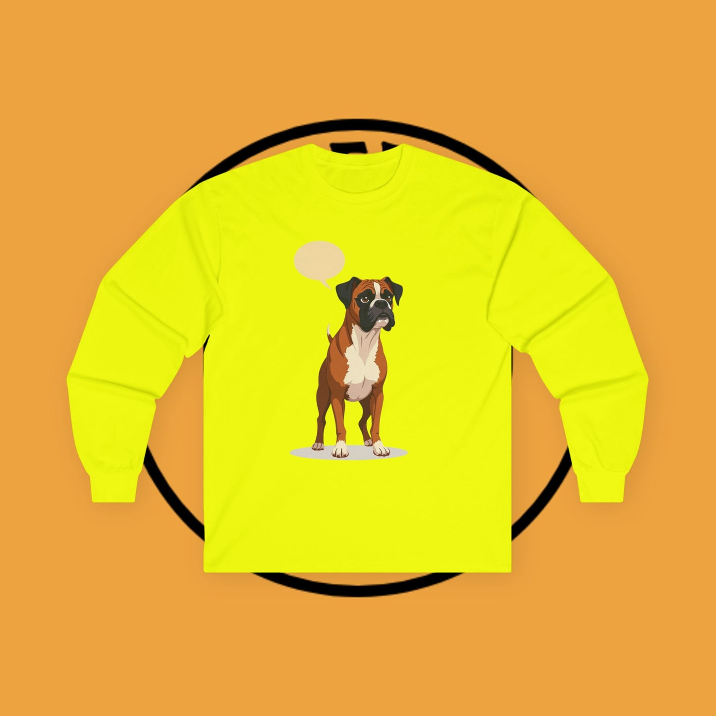 Classic Boxer Dog Long Sleeve T-Shirt - Vintage Style Illustration with Speech Bubble Design