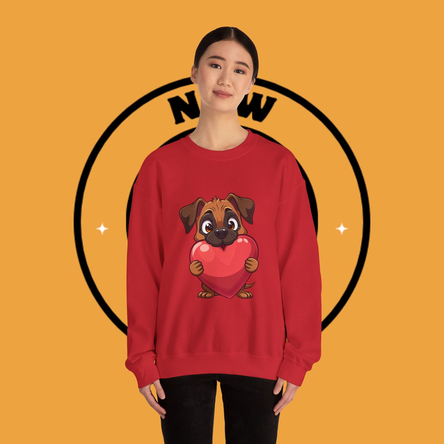 Adorable Puppy Love Heart Crewneck Sweatshirt - Perfect Gift for Dog Lovers