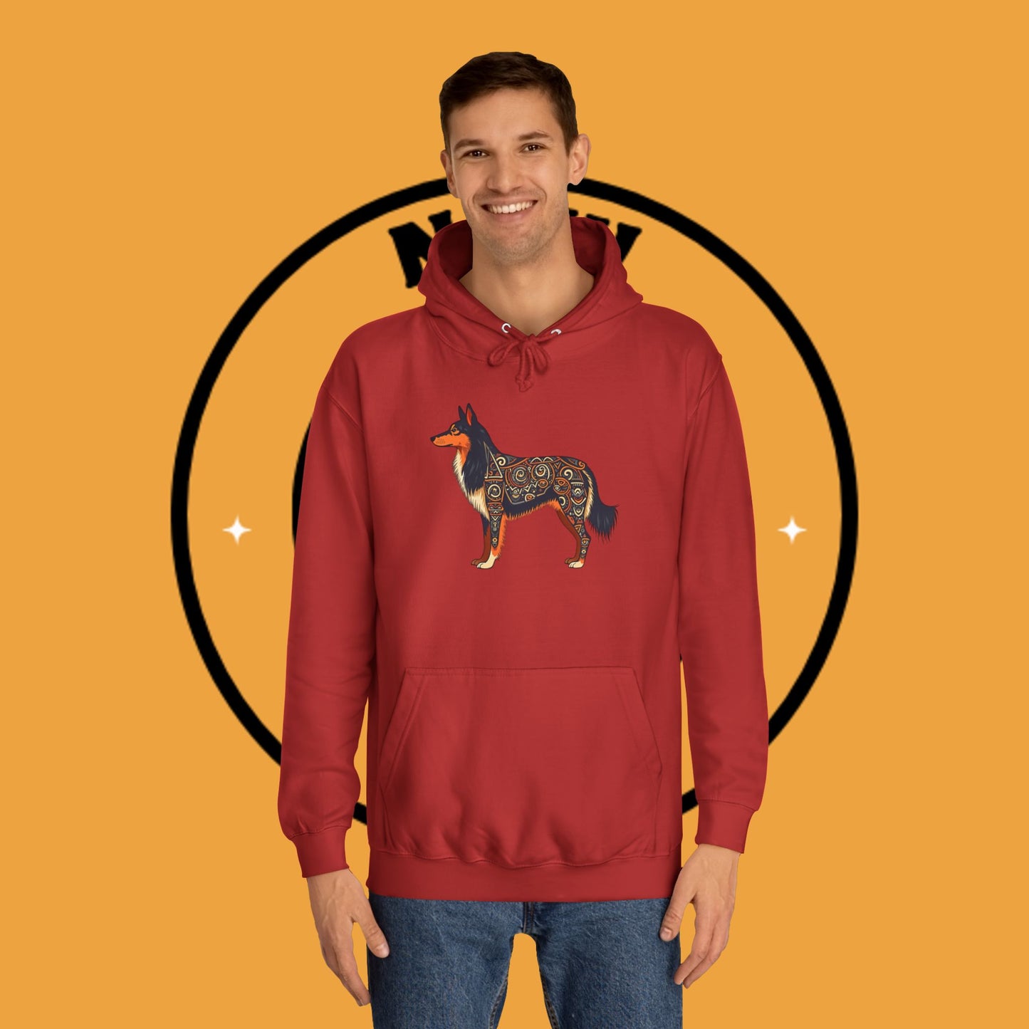 "Tribal Border Collie Mandala Hoodie - Sacred Geometry Dog Art Sweatshirt | Spiritual Celtic Design"