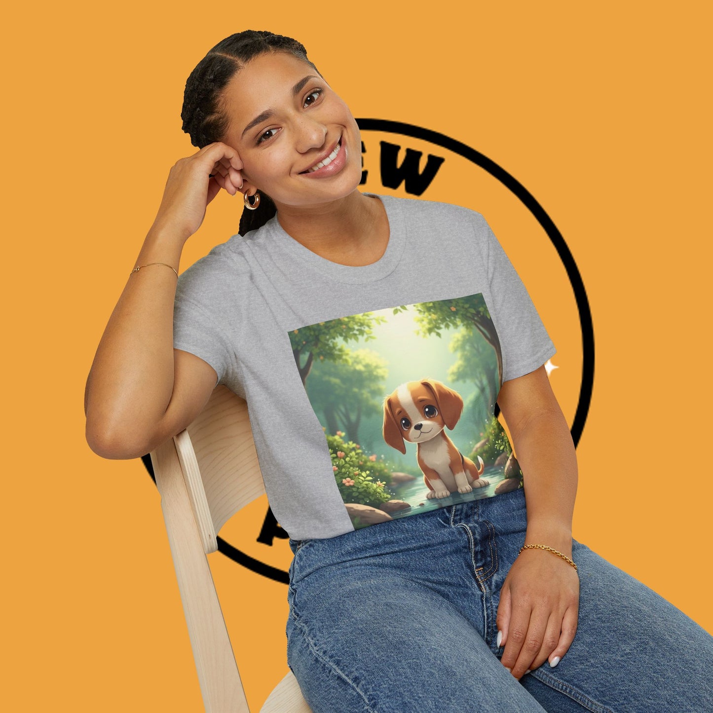 Magical Forest Beagle Puppy T-Shirt - Enchanted Nature Scene with Adorable Dog Design