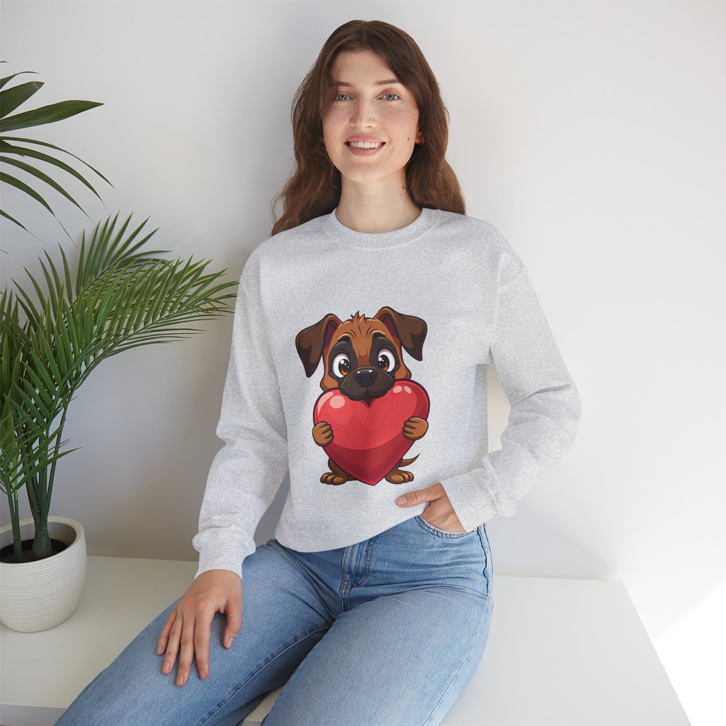 Adorable Puppy Love Heart Crewneck Sweatshirt - Perfect Gift for Dog Lovers