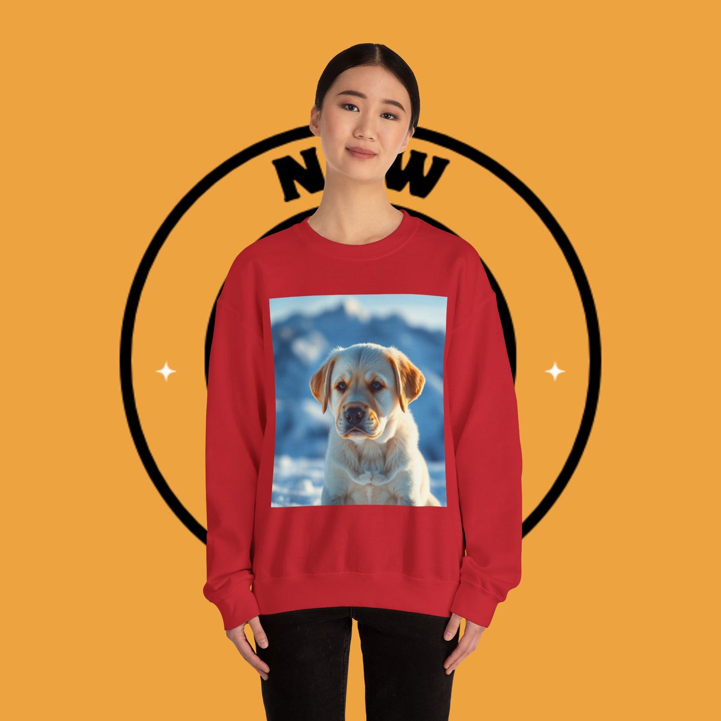 Crewneck Sweatshirt - Cute Labrador Puppy with Blue Eyes - Adorable Dog Portrait in Snow