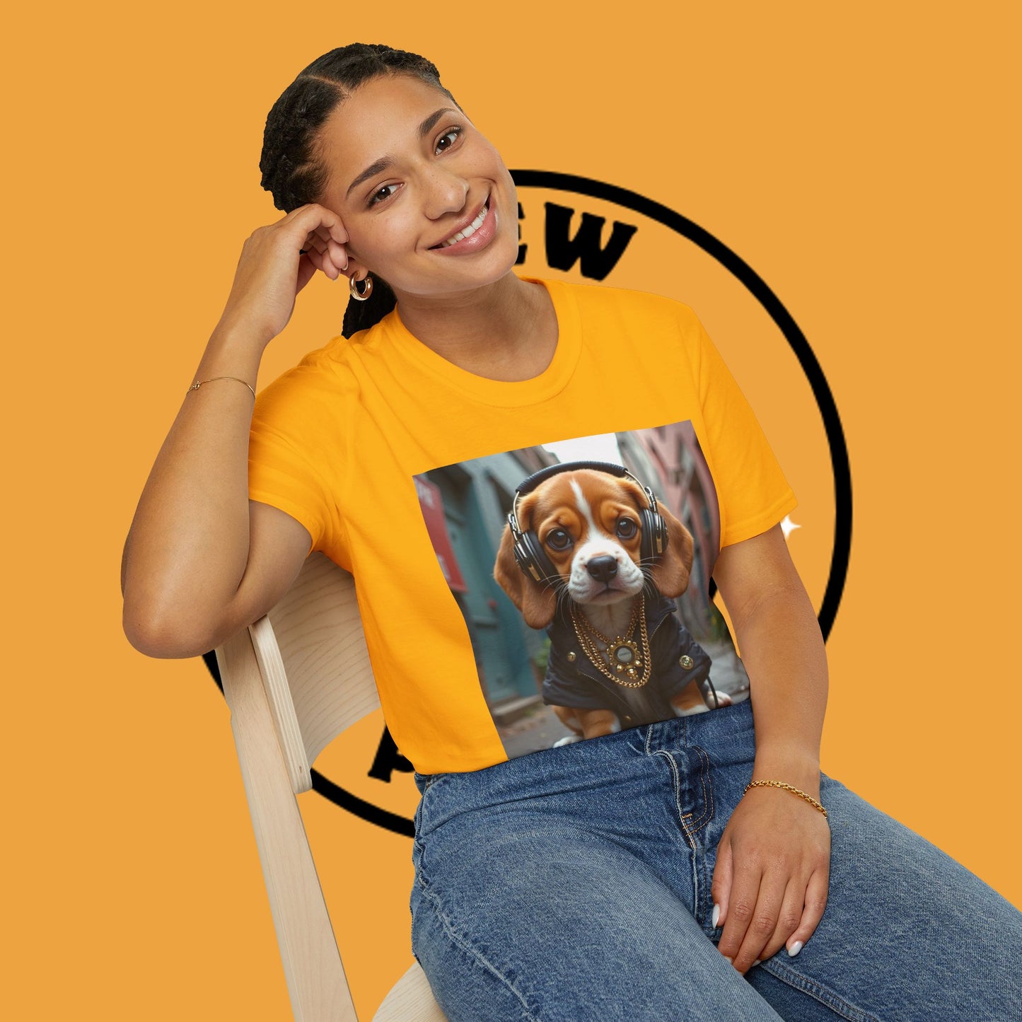Hip Hop Beagle Dog T-Shirt - Cool Puppy with Headphones & Gold Chains Graphic Tee