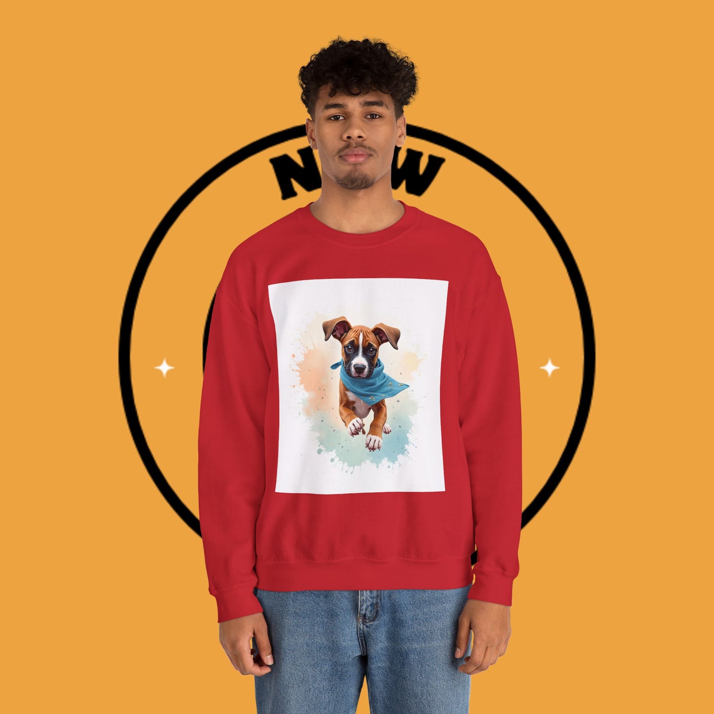 Watercolor Puppy Bandana Crewneck Sweatshirt - Artistic Dog Portrait - Unique Pet Lover Gift