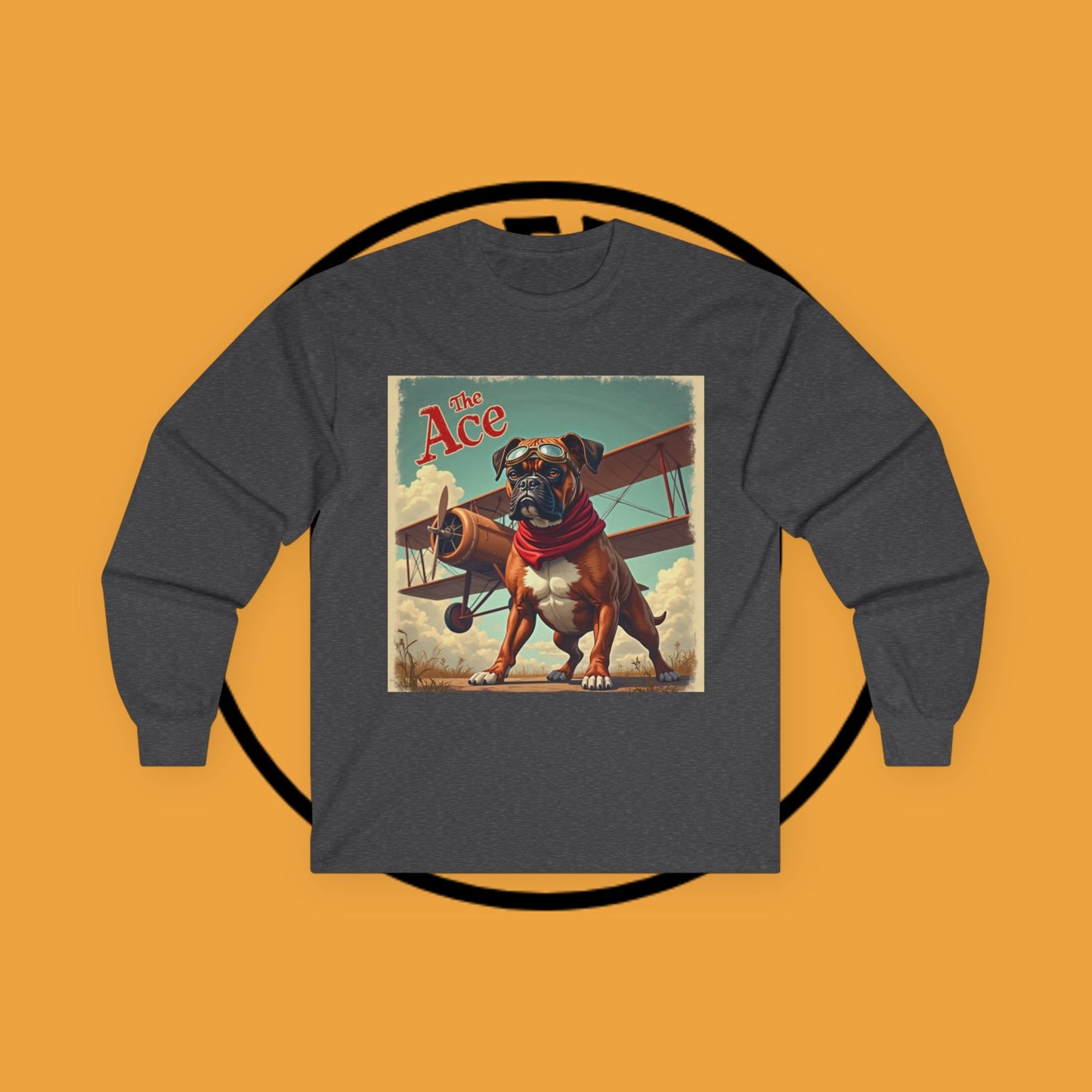 The Ace Vintage Aviation Pilot Dog Long Sleeve Tee - WWI Flying Ace Boxer Shirt