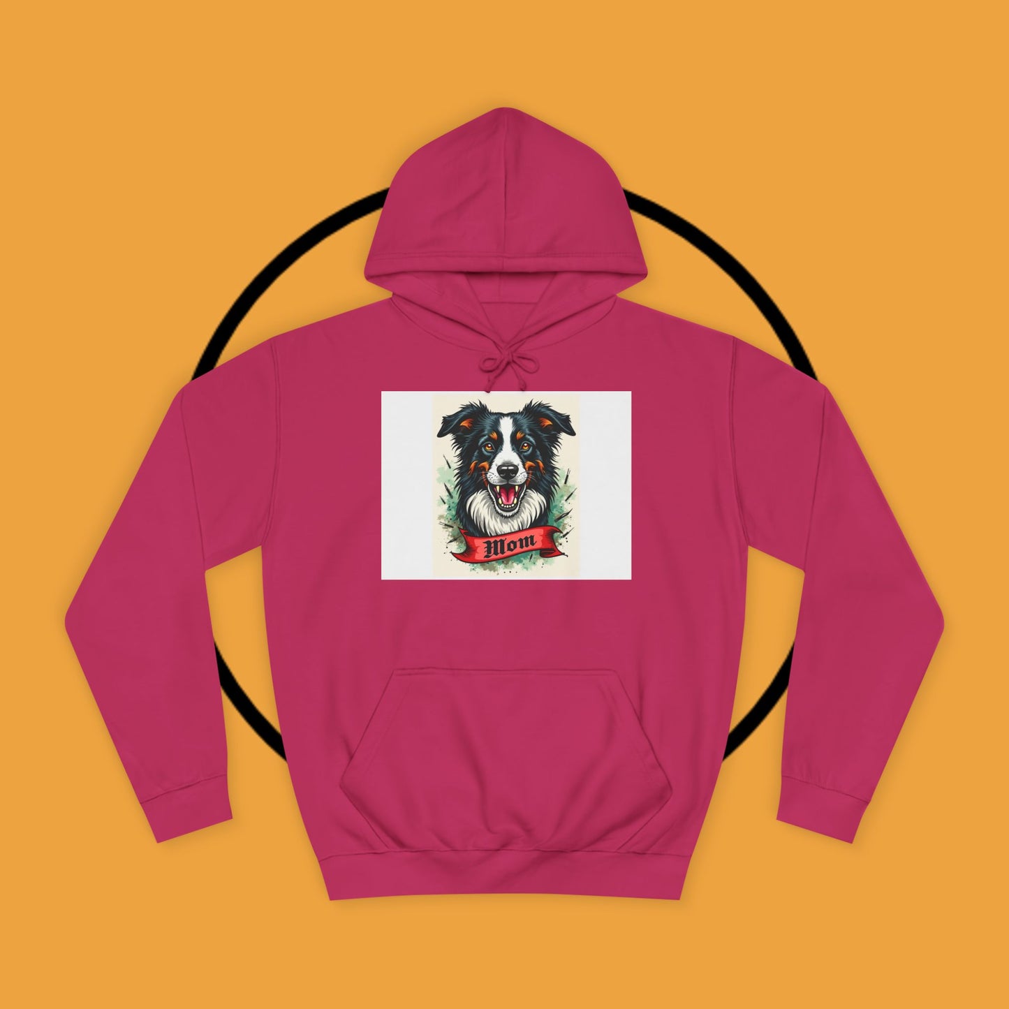 "Border Collie Mom Tattoo Style Hoodie - Vintage Dog Mother Banner Design Sweatshirt | Bold Statement Wear"