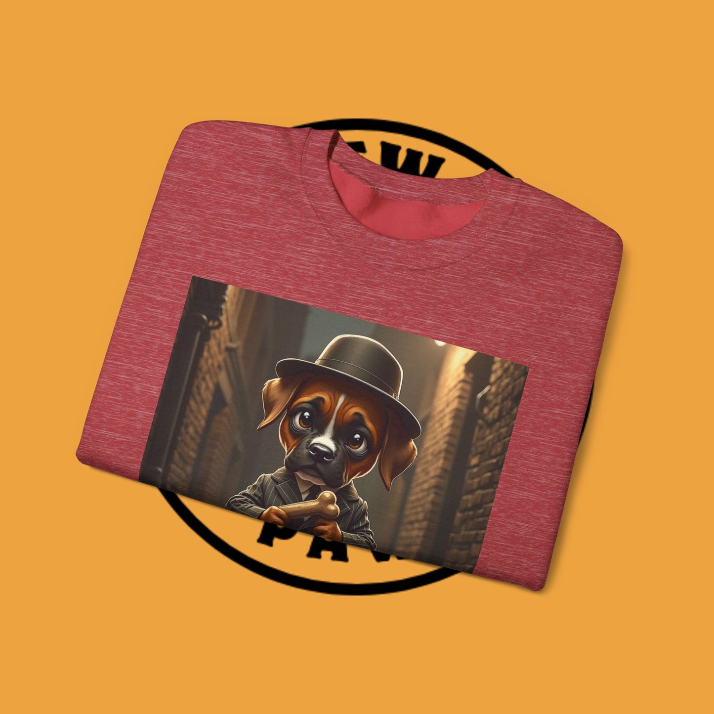 Gangster Puppy Fedora Crewneck Sweatshirt - Vintage Dog Boss Design - Retro Pet Lover Style