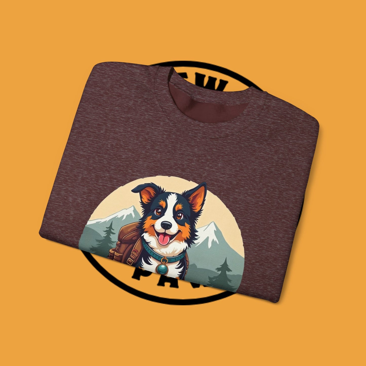 Adventure Dog Hiking Crewneck Sweatshirt - Mountain Explorer Border Collie Design | Outdoor Lover Gift