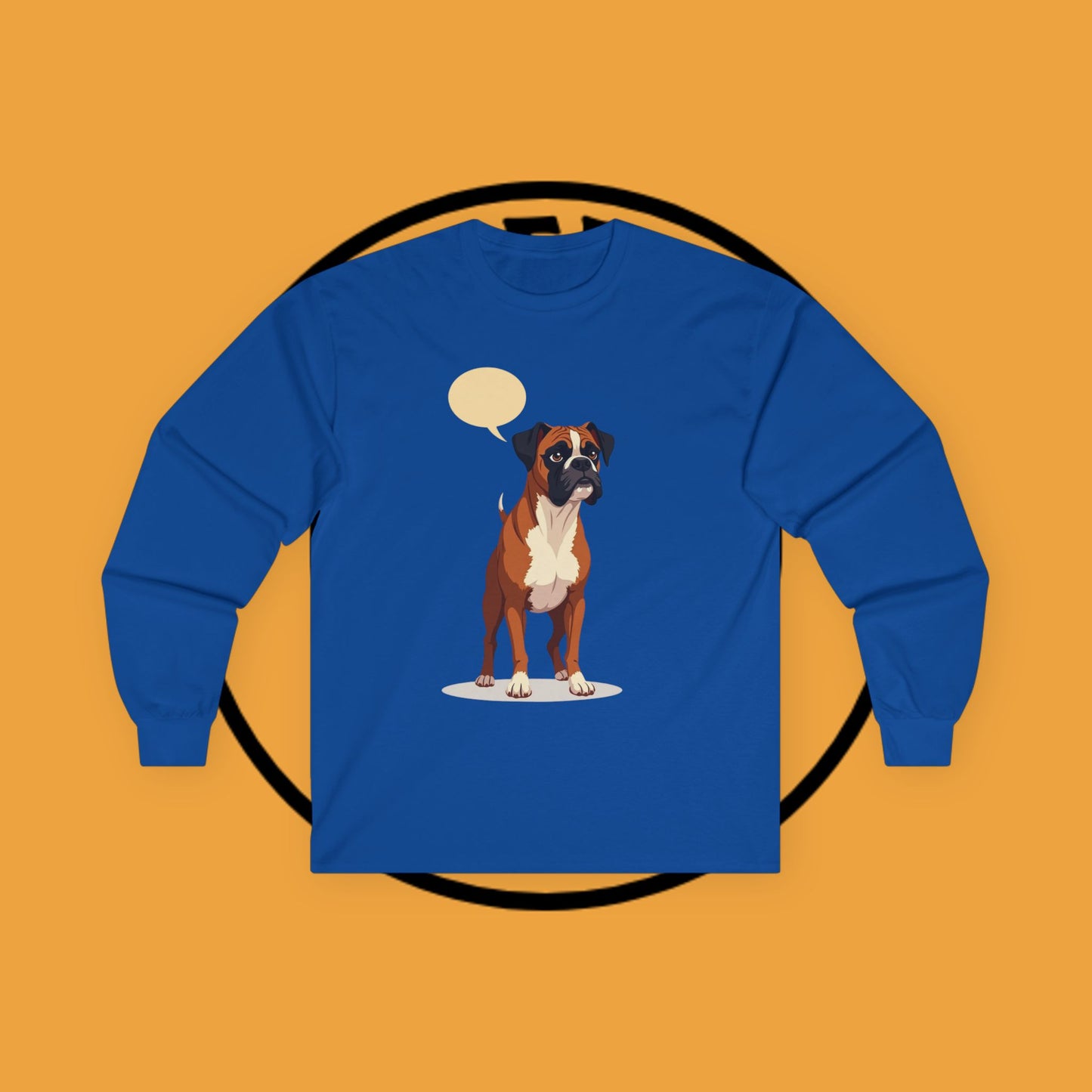 Classic Boxer Dog Long Sleeve T-Shirt - Vintage Style Illustration with Speech Bubble Design