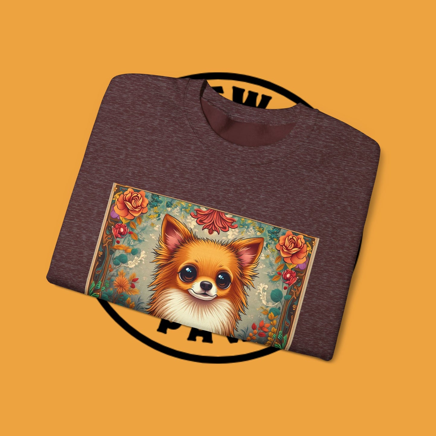 Victorian Chihuahua Garden Sweatshirt | Ornate Floral Dog Portrait | Botanical Pet Art Design