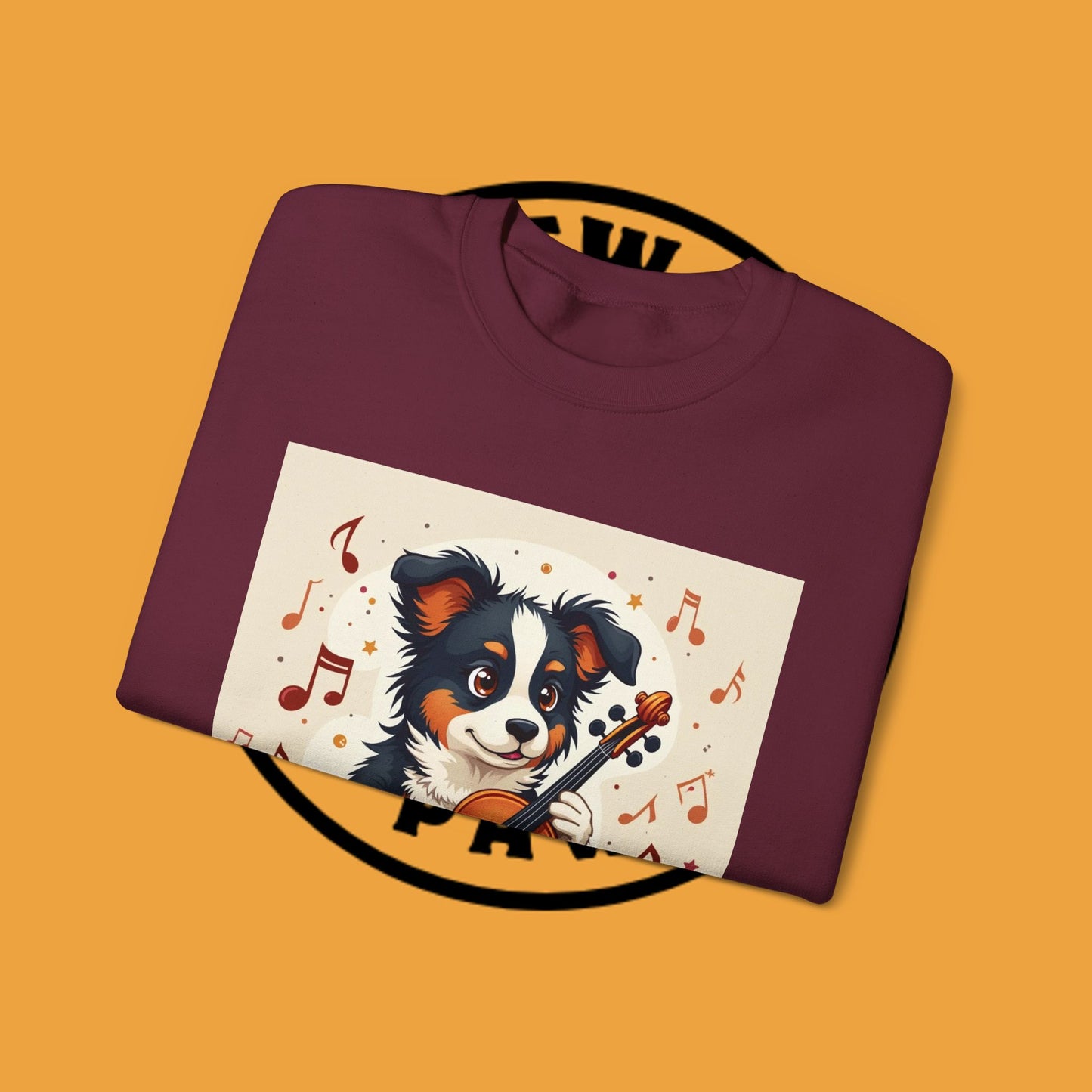 Music Dog Crewneck Sweatshirt - Cute Puppy Violinist with Musical Notes Design | Musician Gift