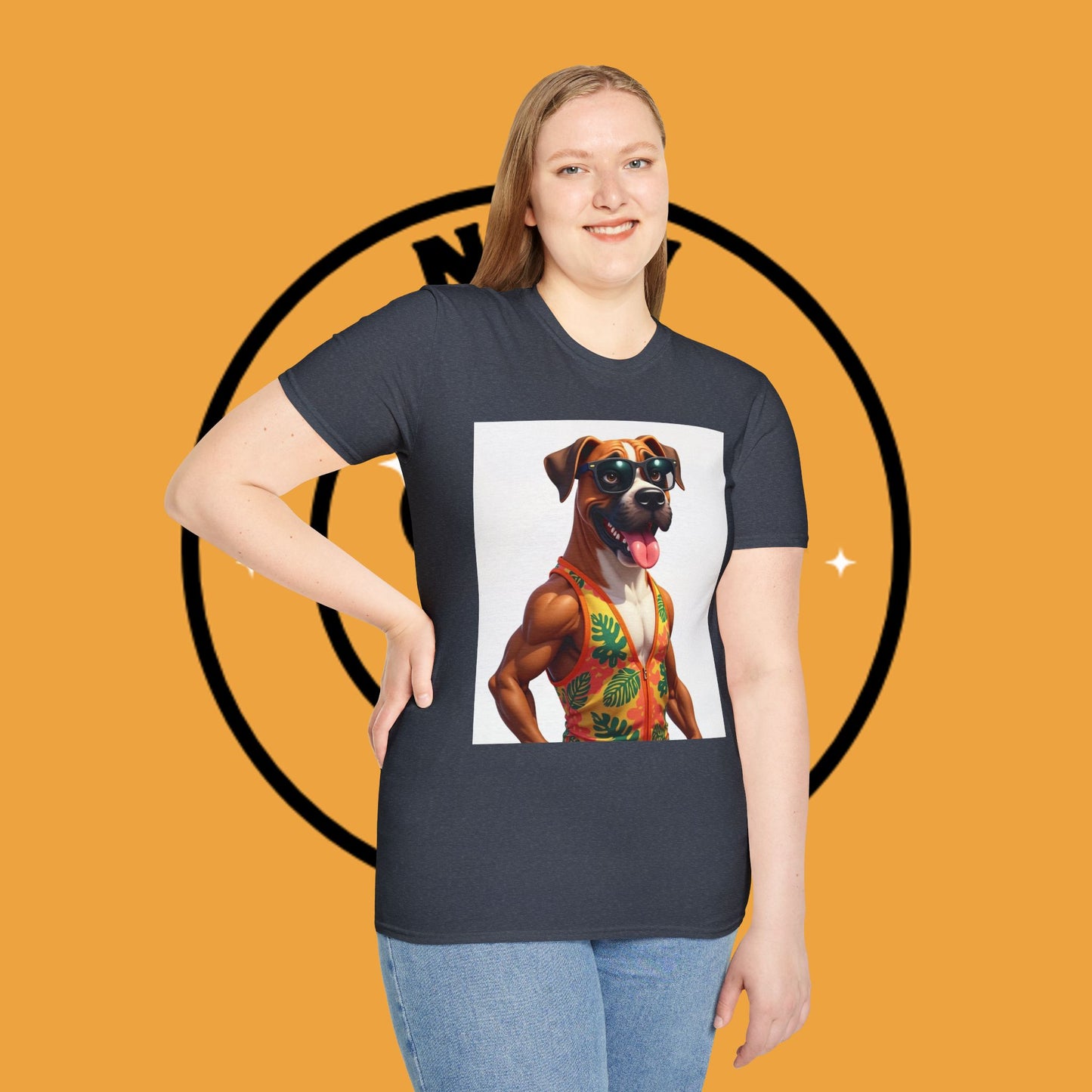 "Buff Beach Boxer" Summer Vacation T-Shirt / Buff Boxer Dog T-Shirt - Funny Muscular Beach Dog Tee