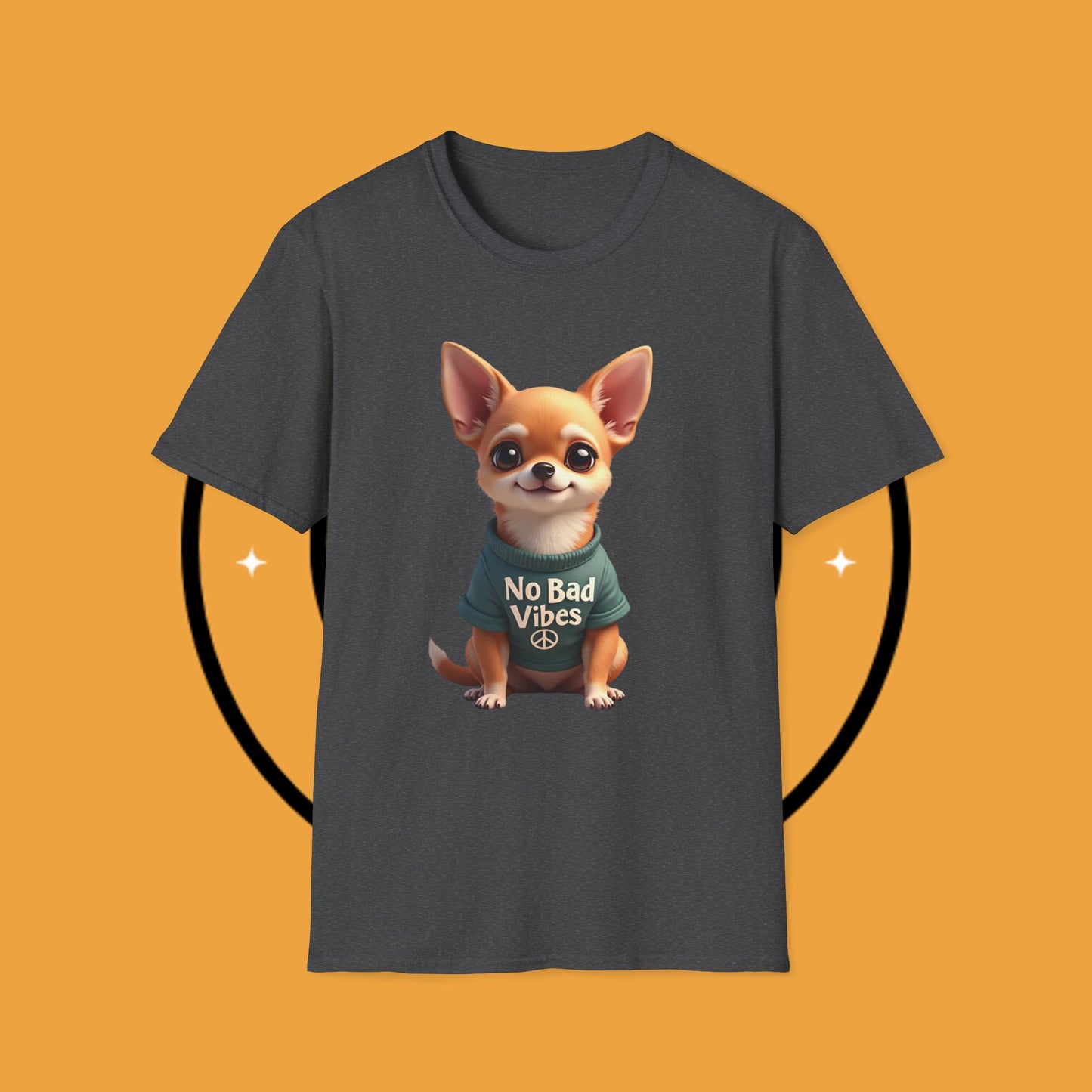 No Bad Vibes Chihuahua T-Shirt - Positive Energy Dog Art - Peace Symbol Pet Tee - Mental Health Wellness Shirt