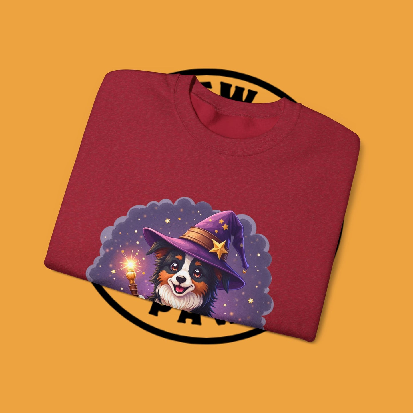 Magical Wizard Dog Crewneck Sweatshirt - Adorable Puppy Magician with Hat & Wand | Fantasy Pet Lover Gift Tee