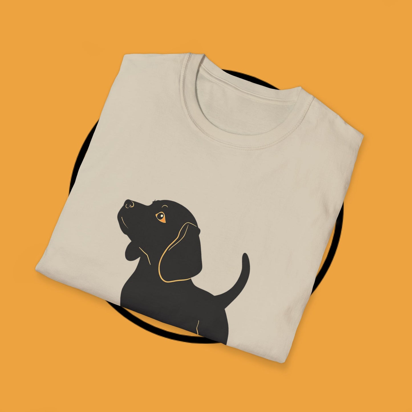 Minimalist Black Beagle Puppy T-Shirt - Simple Dog Silhouette Design | Modern Pet Lover Tee with Gold Accents