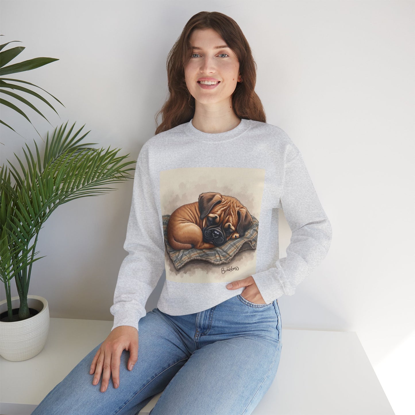 Sleeping Boxer Puppy Crewneck Sweatshirt - Cozy Dog Art Design - Comfort Wear for Pet Lovers