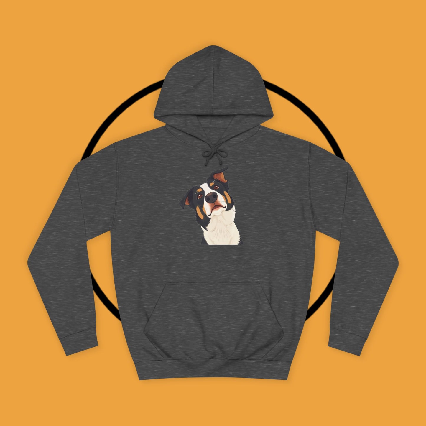 "Happy Border Collie Hoodie - Playful Cartoon Dog with Tilted Head Design | Cute Animal Streetwear"
