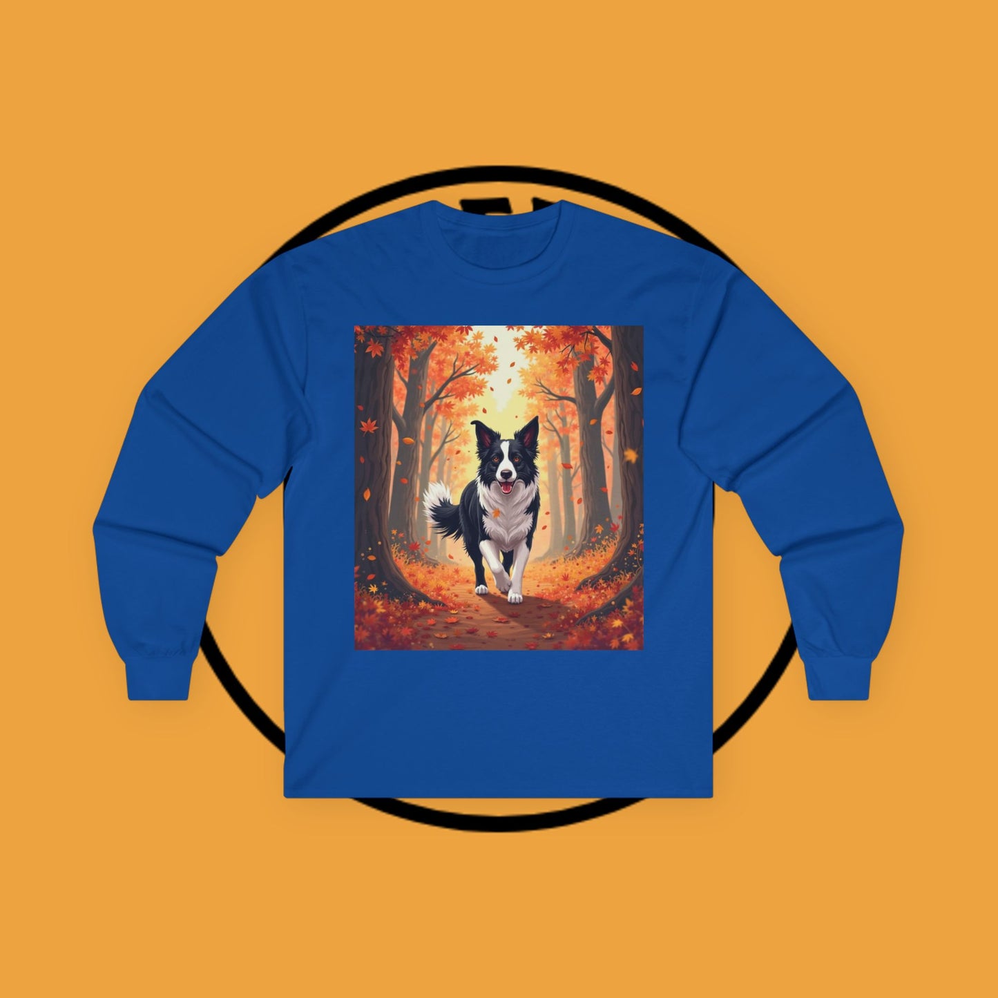 Autumn Border Collie Long Sleeve Tee - Fall Forest Dog Art Shirt | Seasonal Pet Apparel