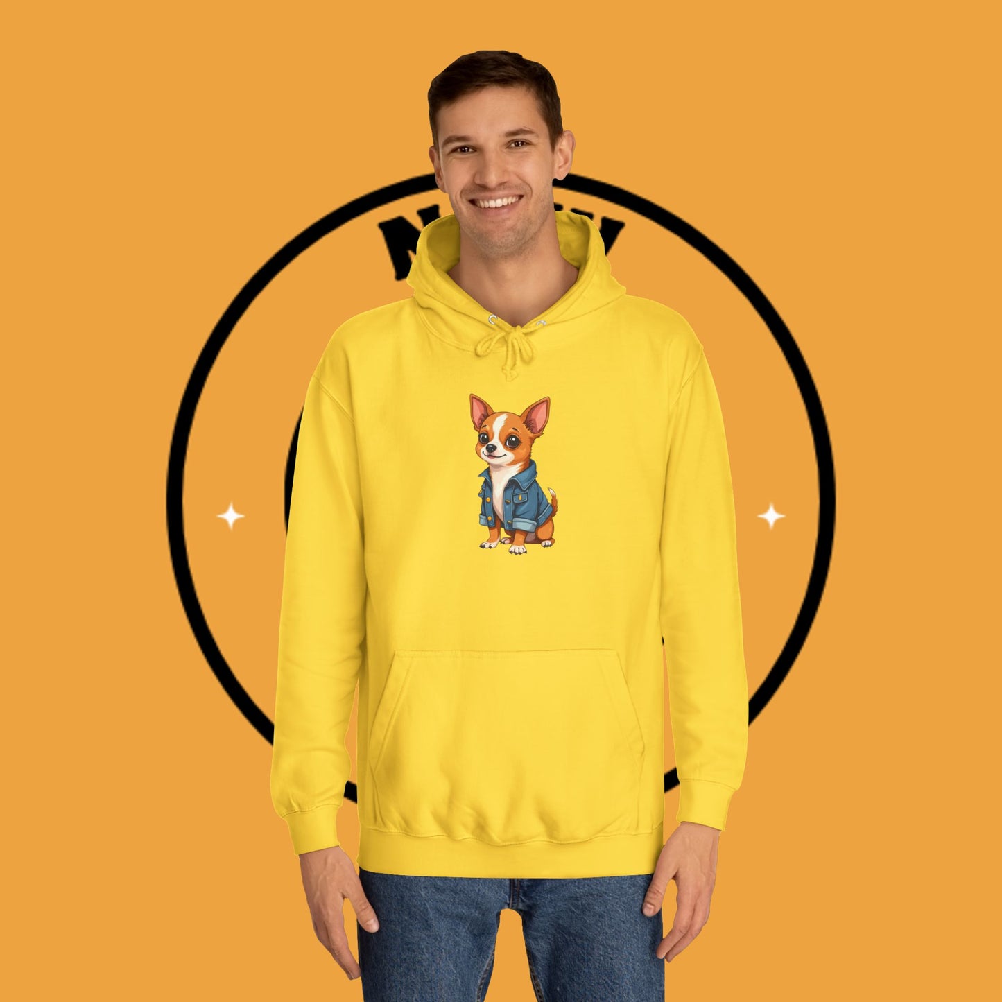 "Adorable Chihuahua in Denim Jacket Hoodie | Cute Dog Lover Gift | Premium Pet Fashion Streetwear"