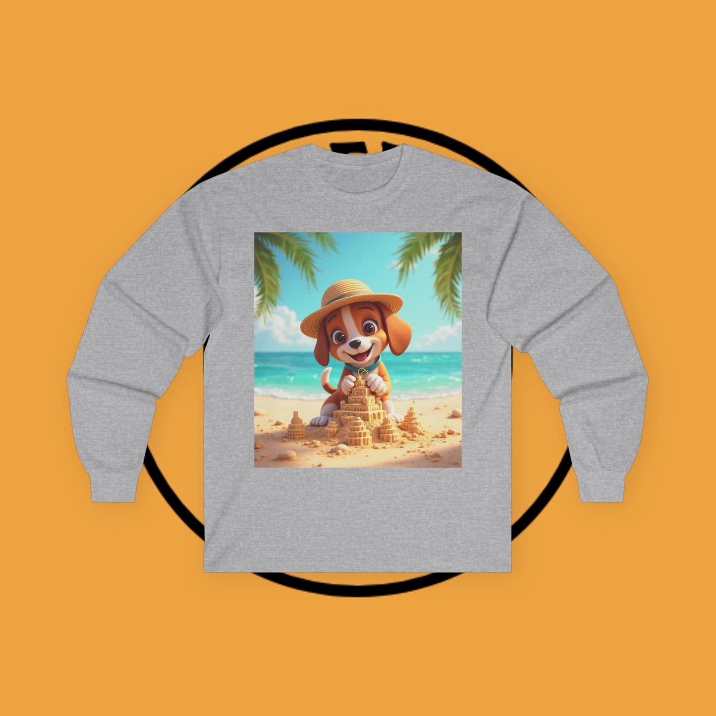 Beach Puppy Building Sandcastle Long Sleeve Shirt - Summer Tee
