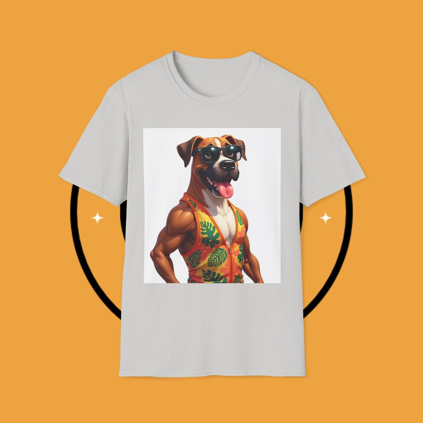"Buff Beach Boxer" Summer Vacation T-Shirt / Buff Boxer Dog T-Shirt - Funny Muscular Beach Dog Tee