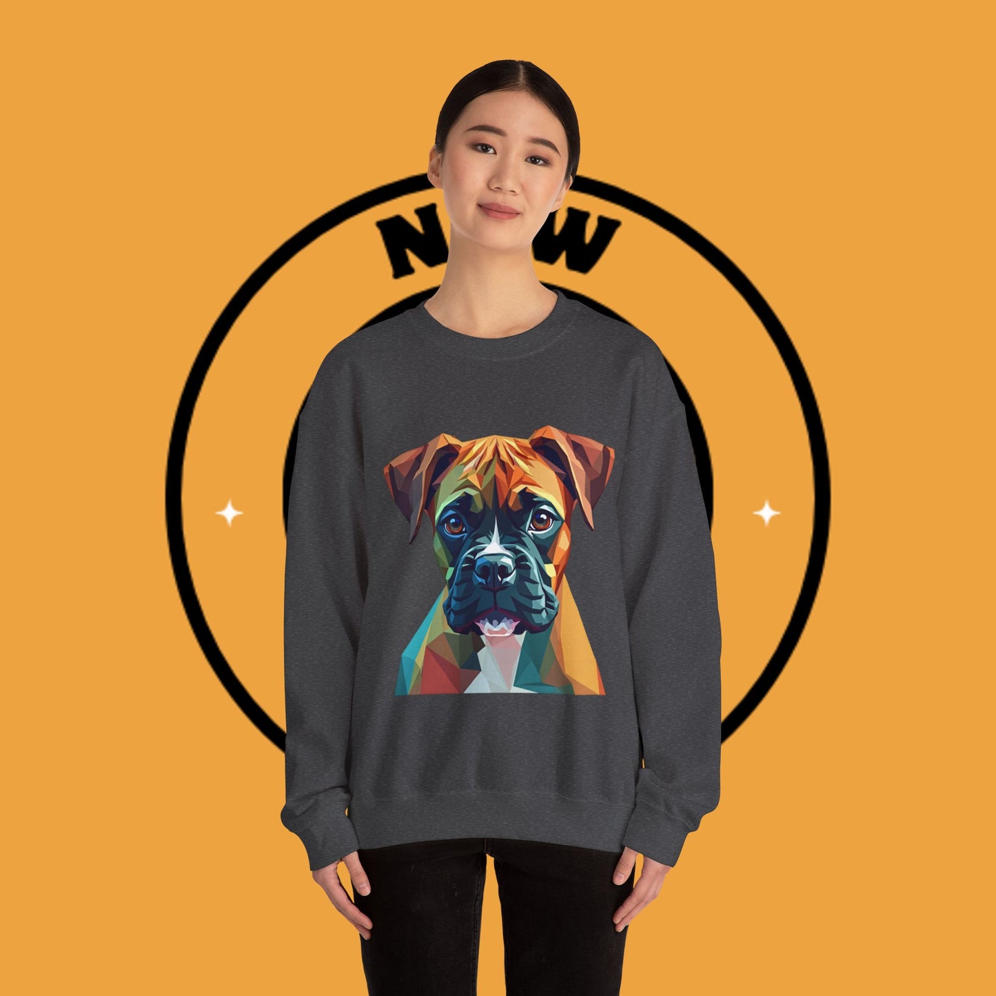 Geometric Boxer Dog Crewneck Sweatshirt - Polygon Art Pet Portrait - Modern Design Lover Gift
