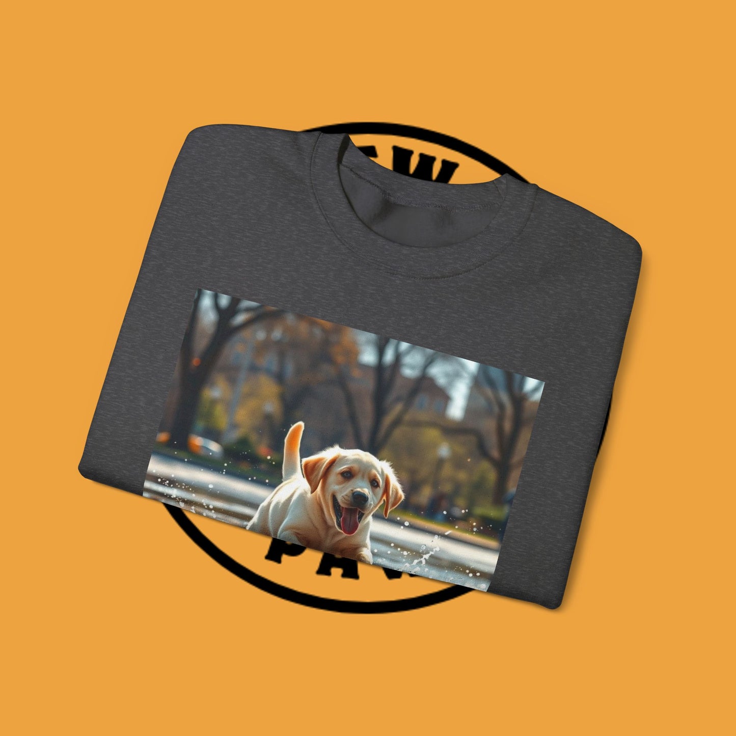 Unisex Dog Lover Crewneck Sweatshirt -Labrador Puppy Running in Water - Happy Dog Splashing in Puddle