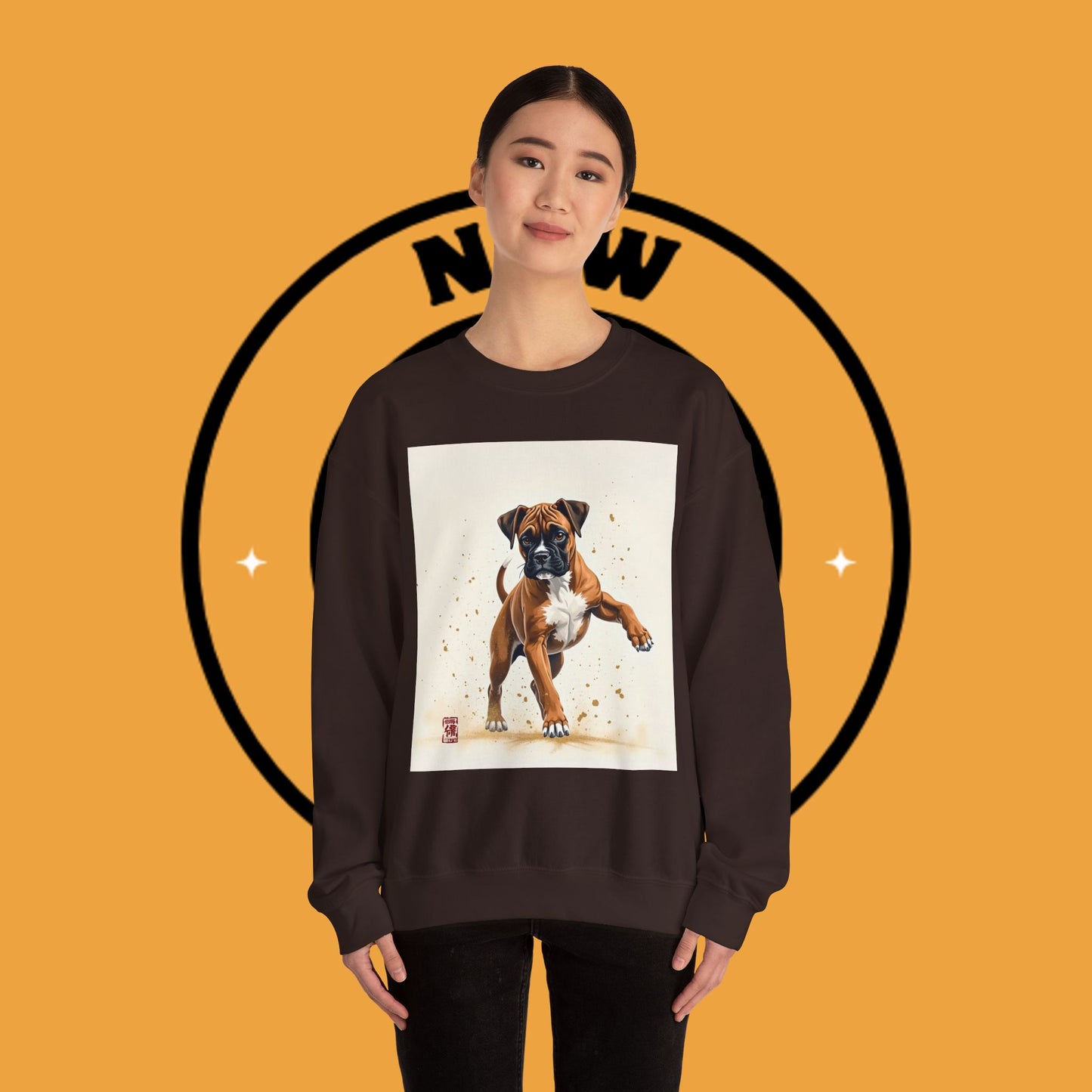Running Boxer Puppy Crewneck Sweatshirt | Artistic Dog Lover Gift | Dynamic Movement Design