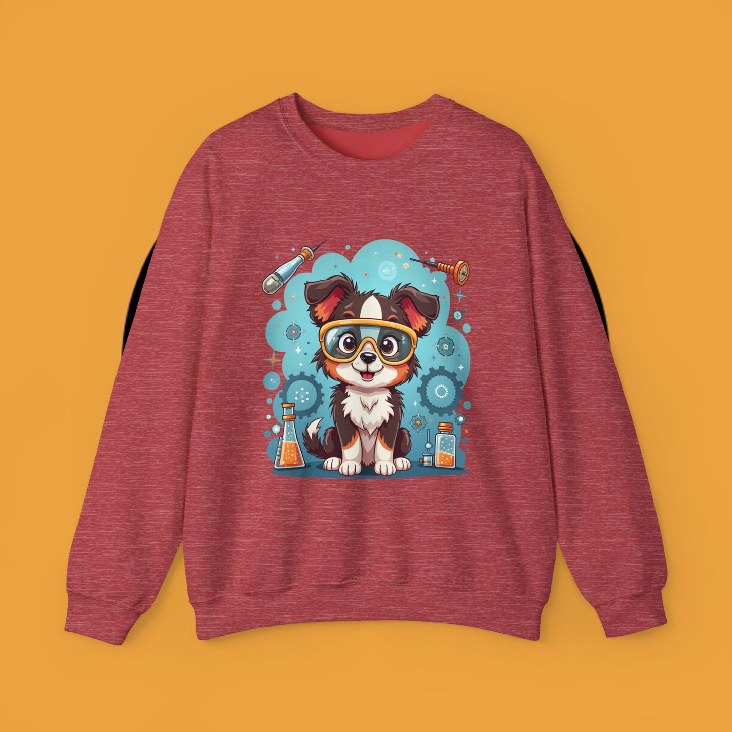 Science Dog Crewneck Sweatshirt - Cute Puppy Scientist with Lab Goggles Design | STEM Lover Gift