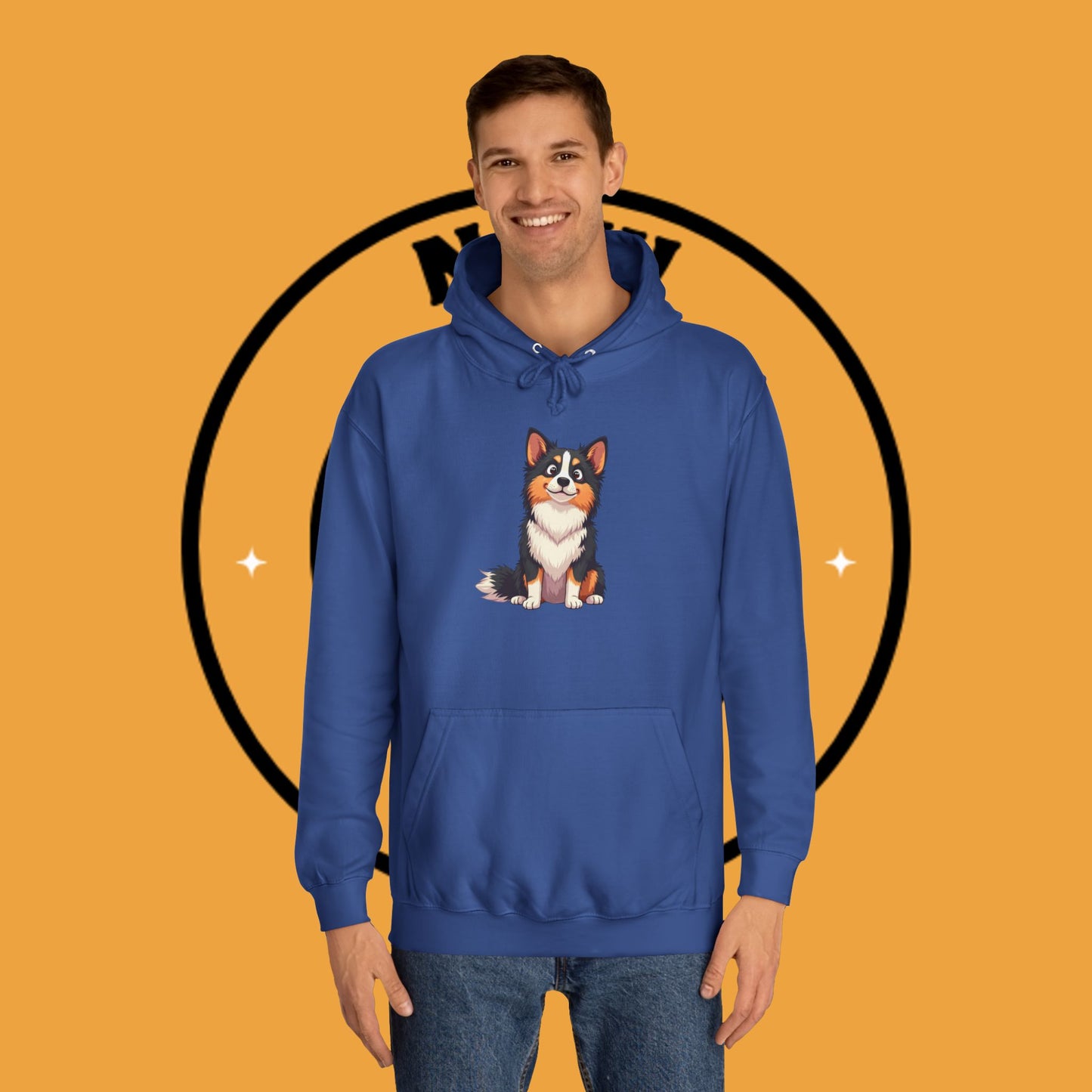 "Cute Tricolor Puppy Hoodie - Adorable Cartoon Dog Design | Kawaii Animal Streetwear for Dog Lovers"