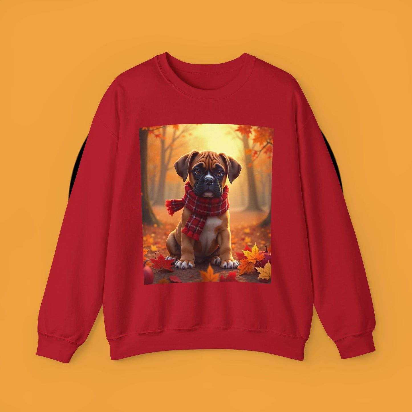 Cute Boxer Puppy Autumn Crewneck Sweatshirt | Fall Dog Lover Gift | Cozy Plaid Scarf Design